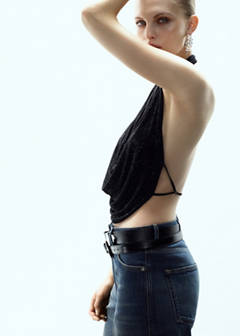 Top with draped neckline and crystals — Black 5