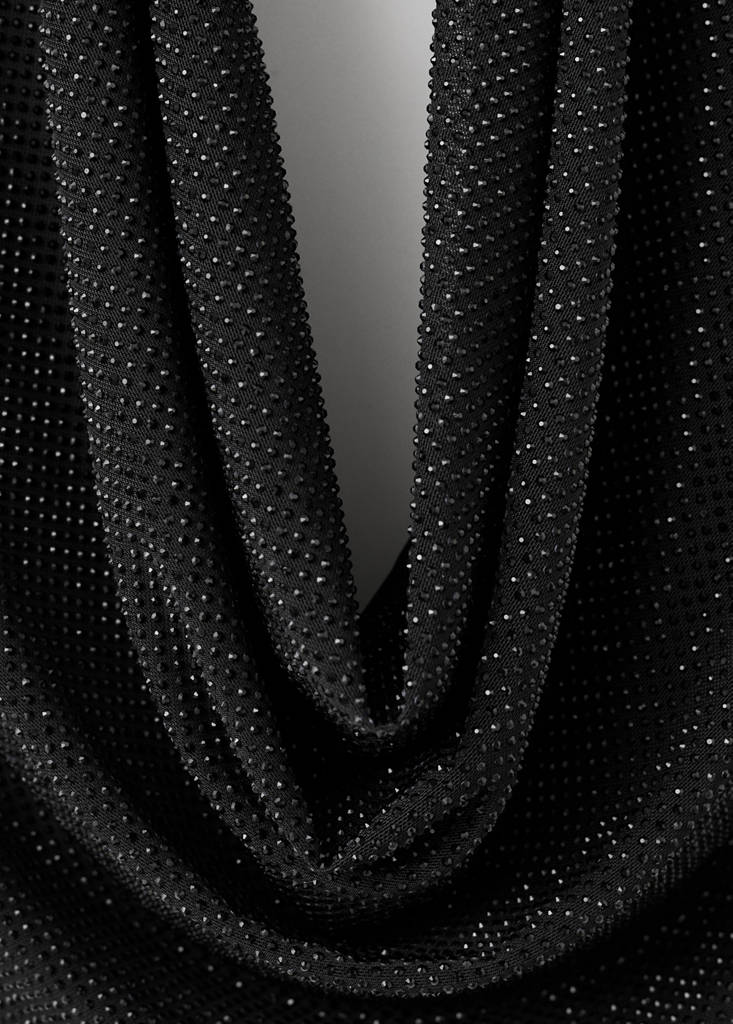 Top with draped neckline and crystals — Black