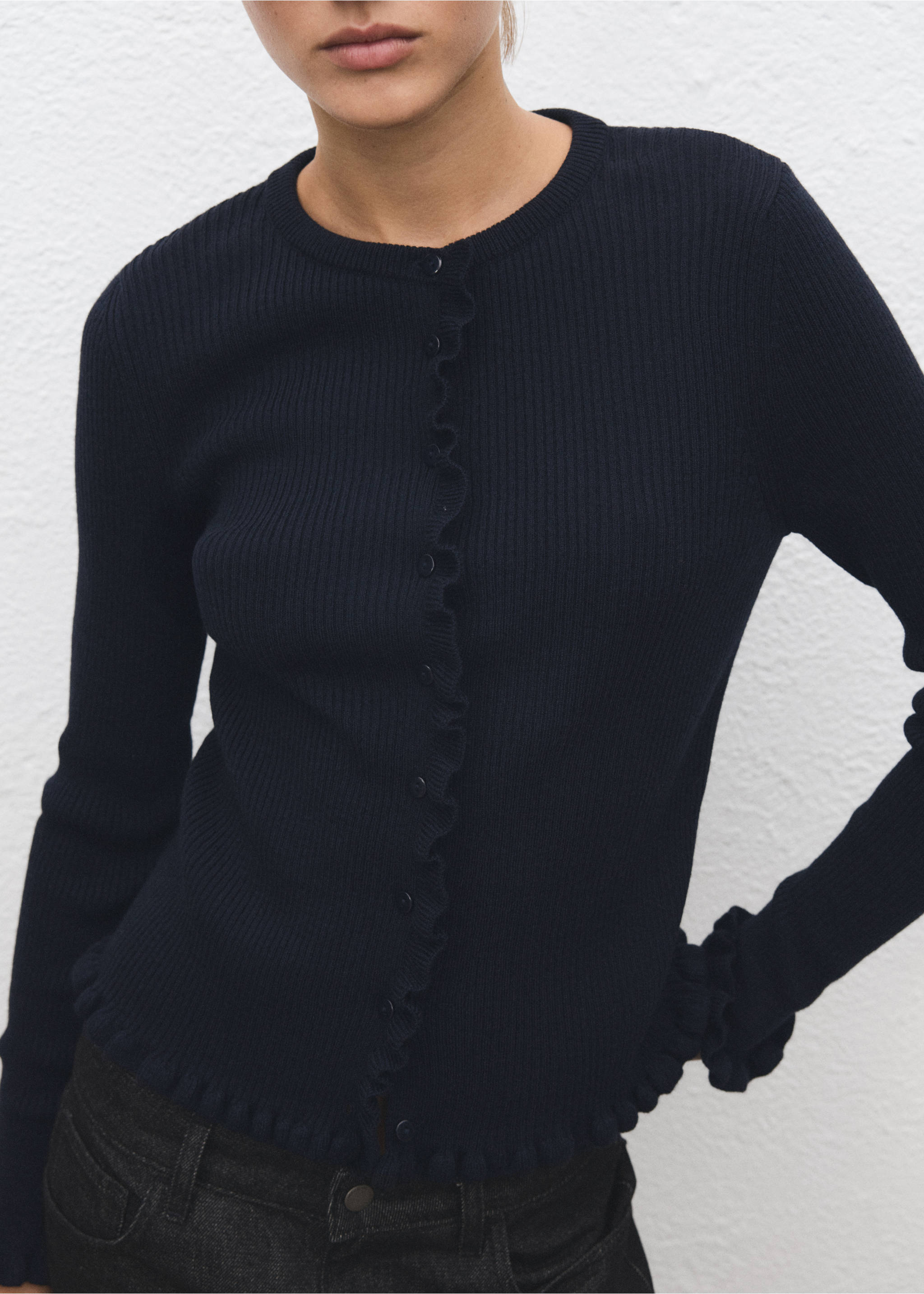 Scalloped edges cardigan - Medium plane, Navy. Ref: 17019122-00.