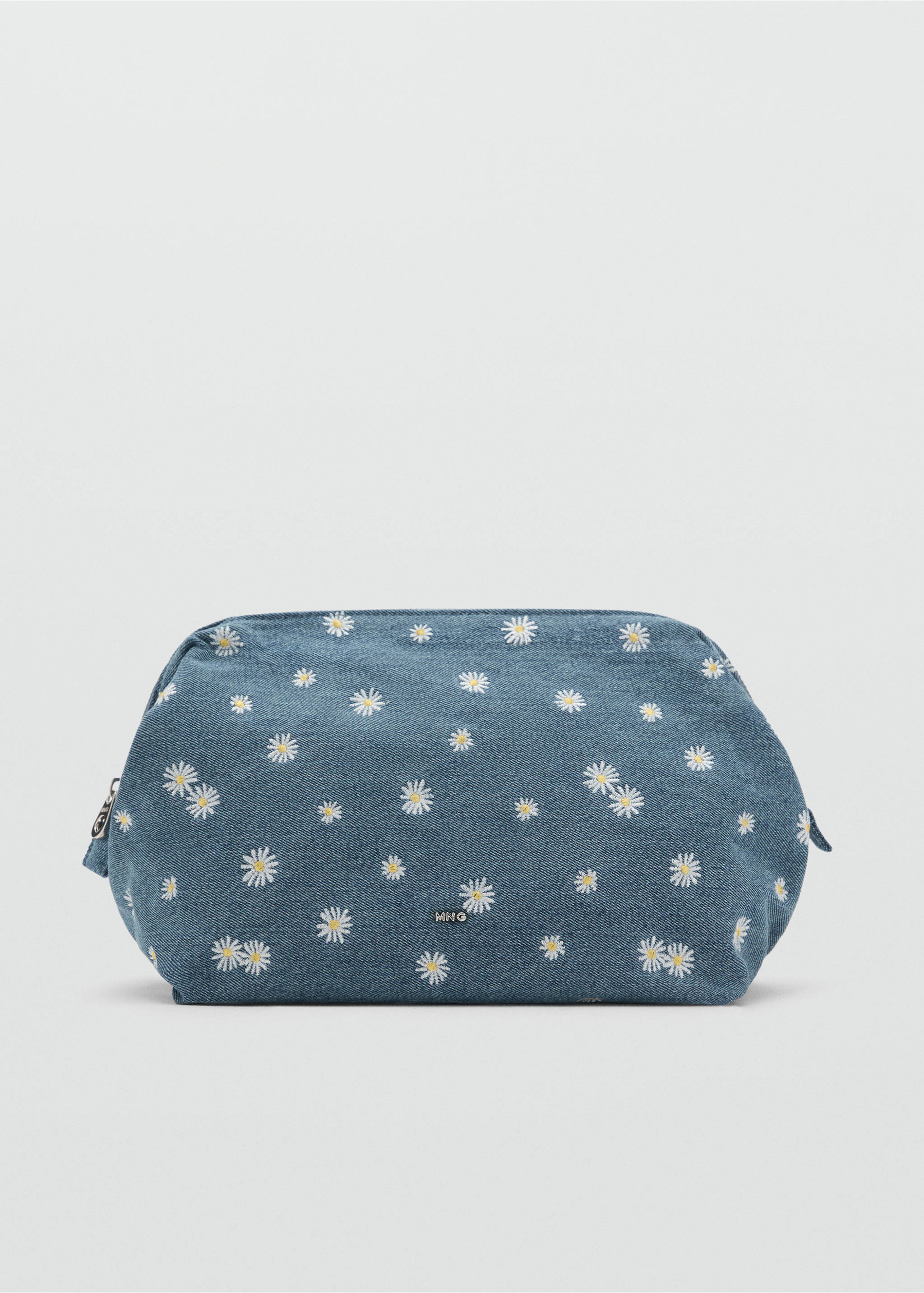 Denim toiletry bag embroidered with flowers - Article without model, Dark Blue. Ref: 17021125-00.