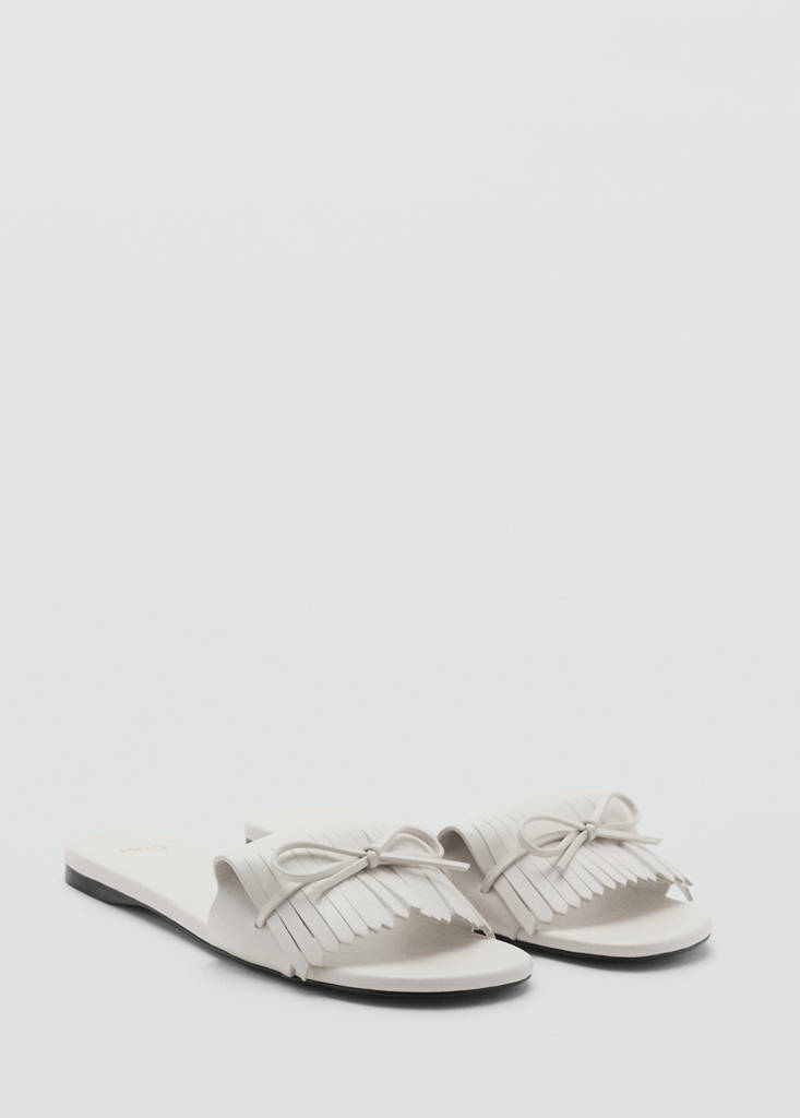 Fringed sandals with bow detail — White