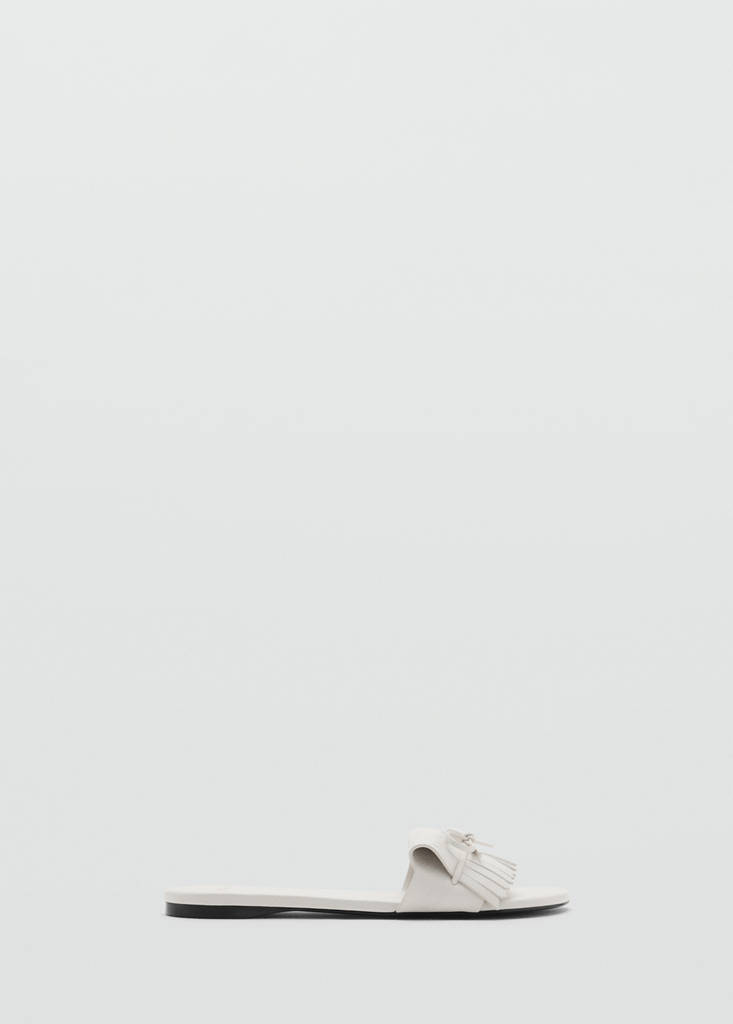Fringed sandals with bow detail — White