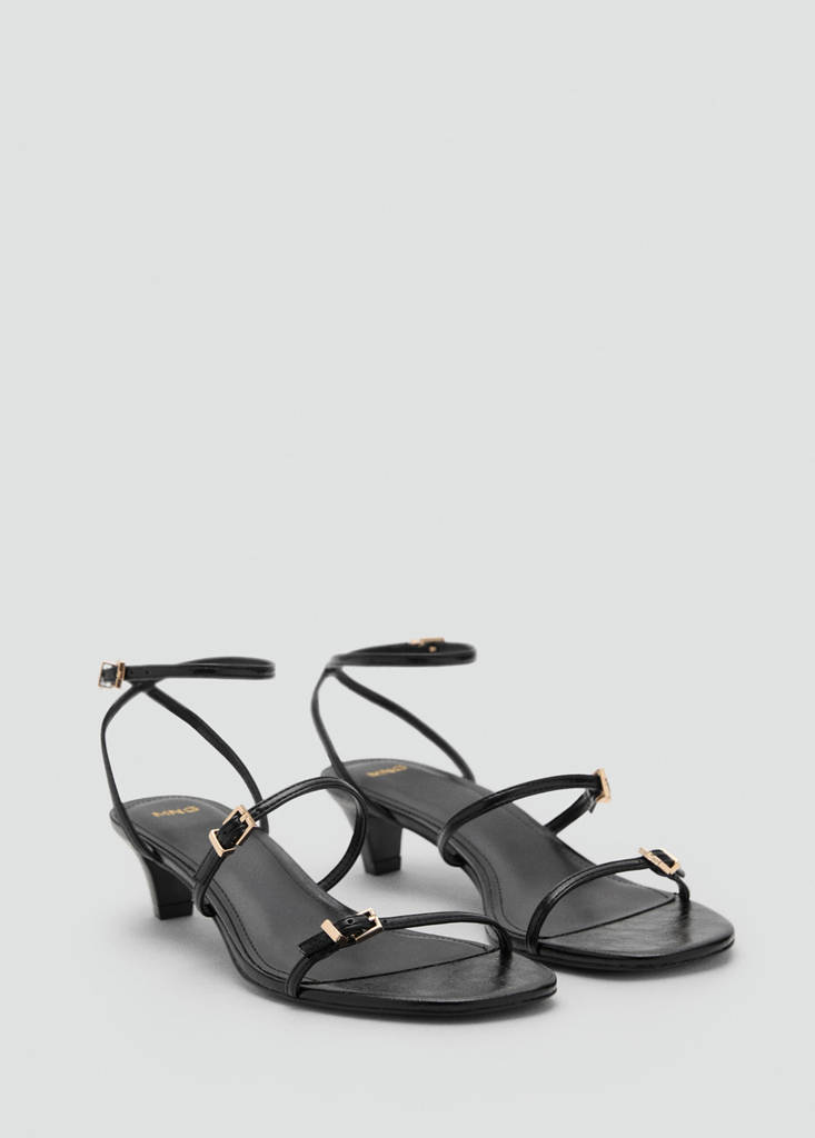 Kitten-heel sandals with buckle — Black