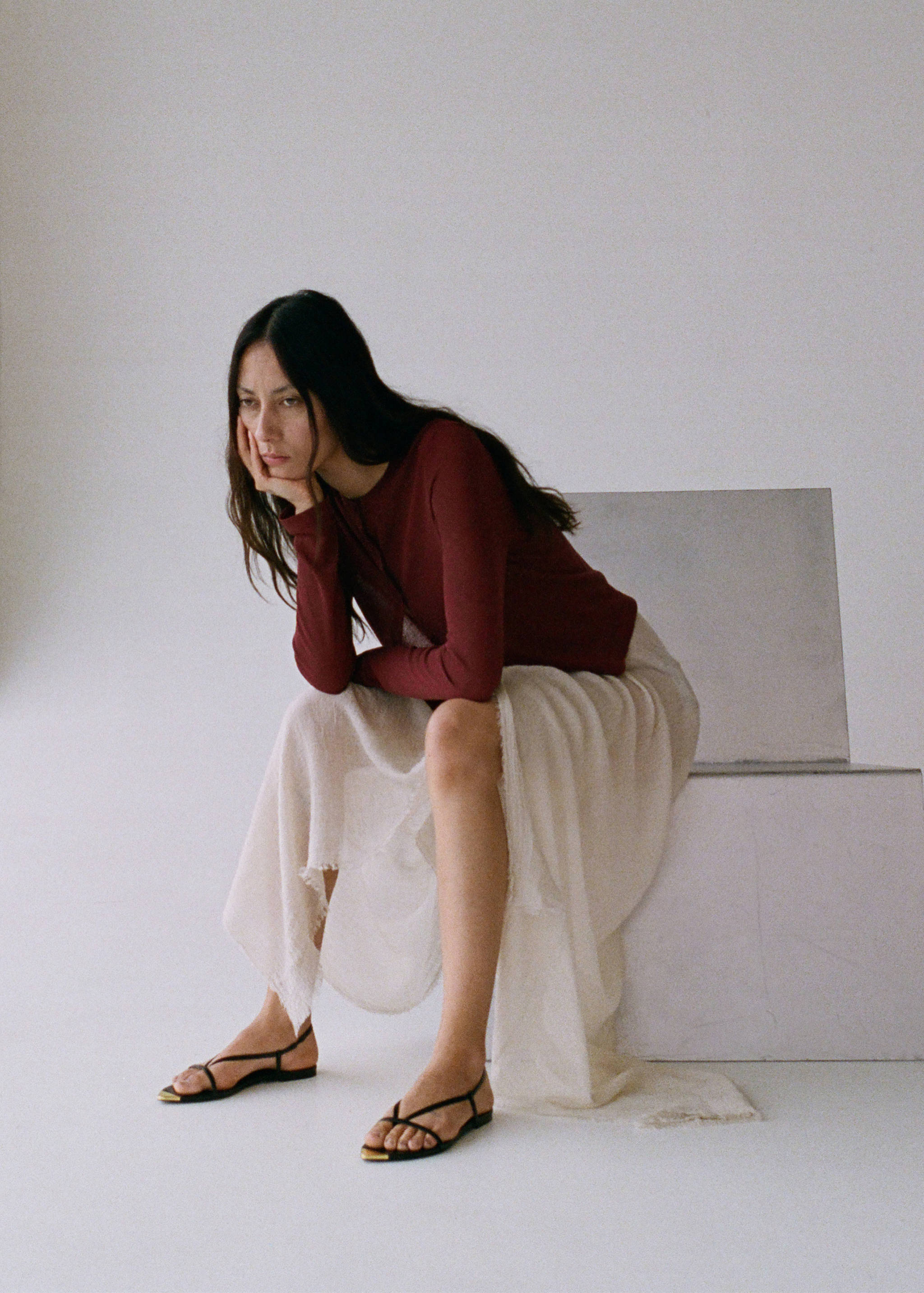 Leren bandjessandalen met contrasterende neus - Overzichtstekening