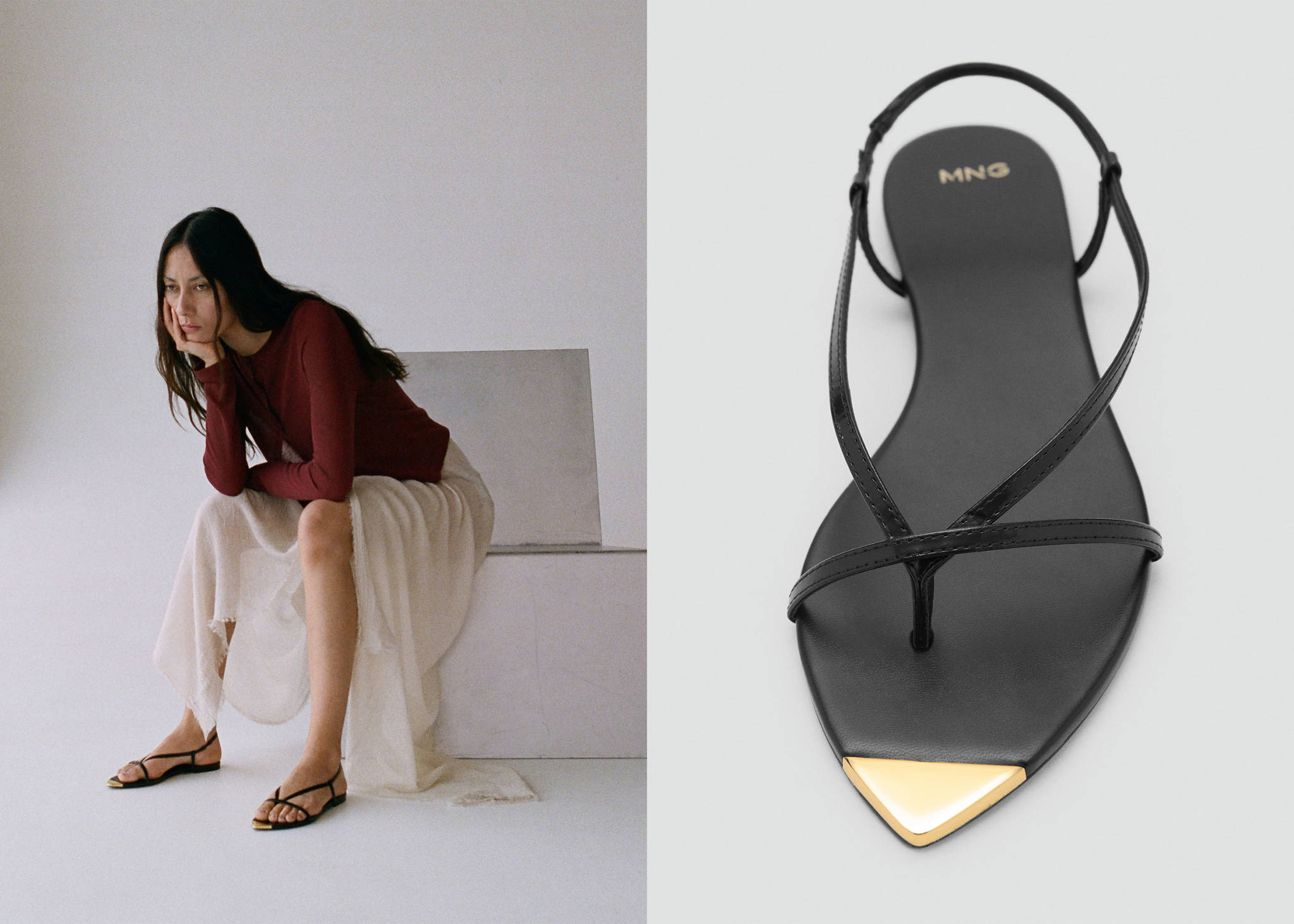 Leather sandals with strap and contrasting toe - Panoramic plane