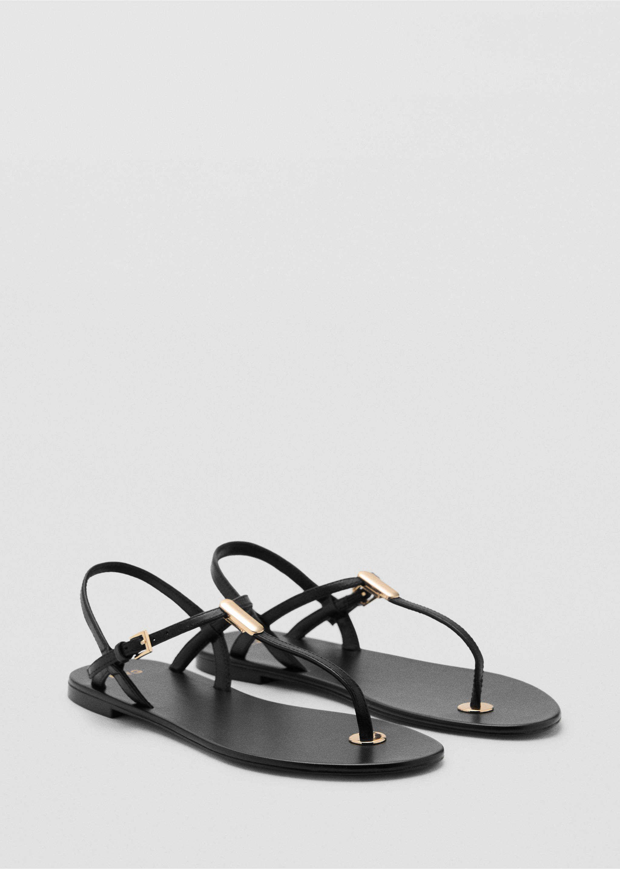 Leather sandals with metallic detail - Medium plane, Black. Ref: 17021155-00.