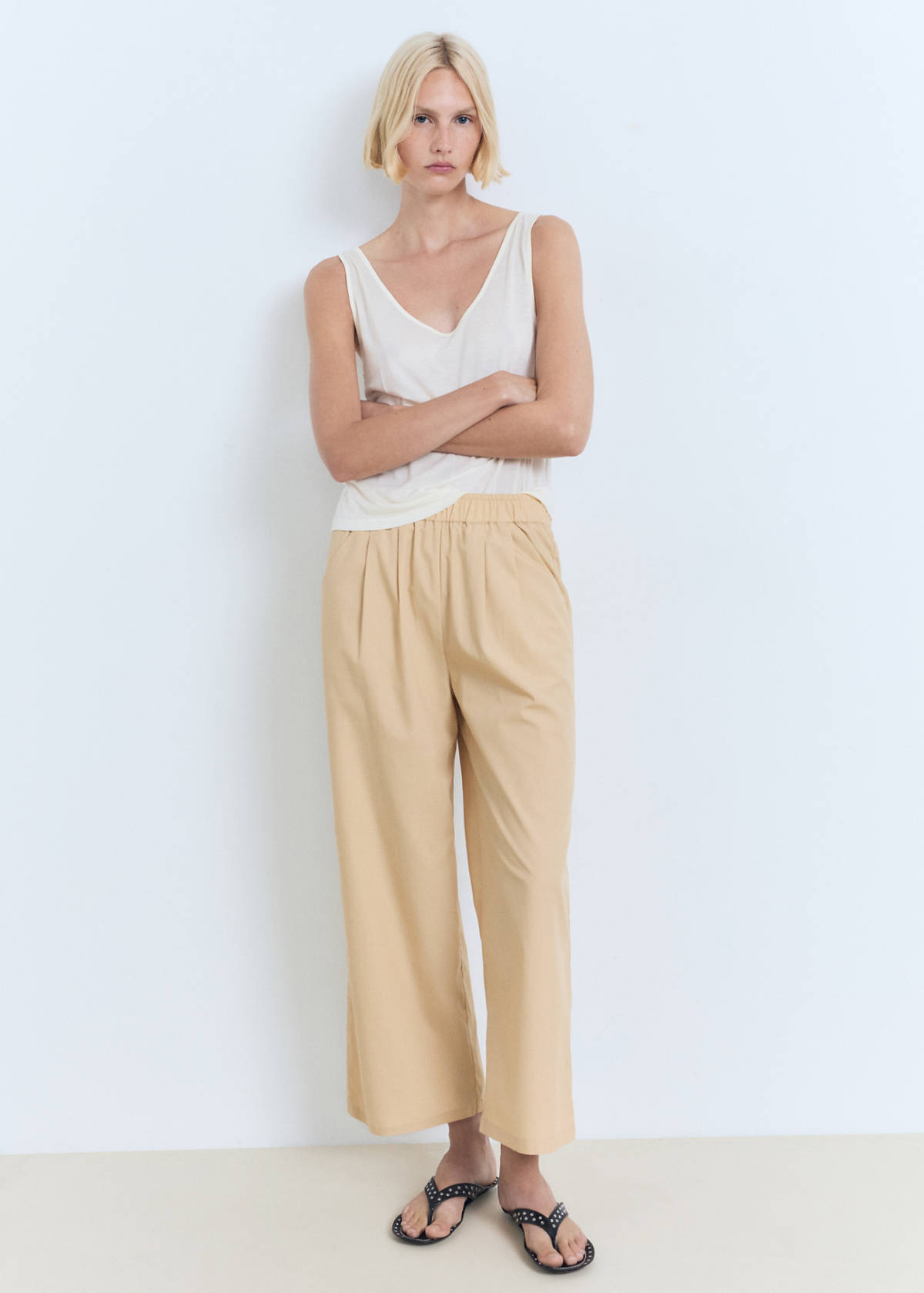 Straight-cut crop trousers — Medium Brown