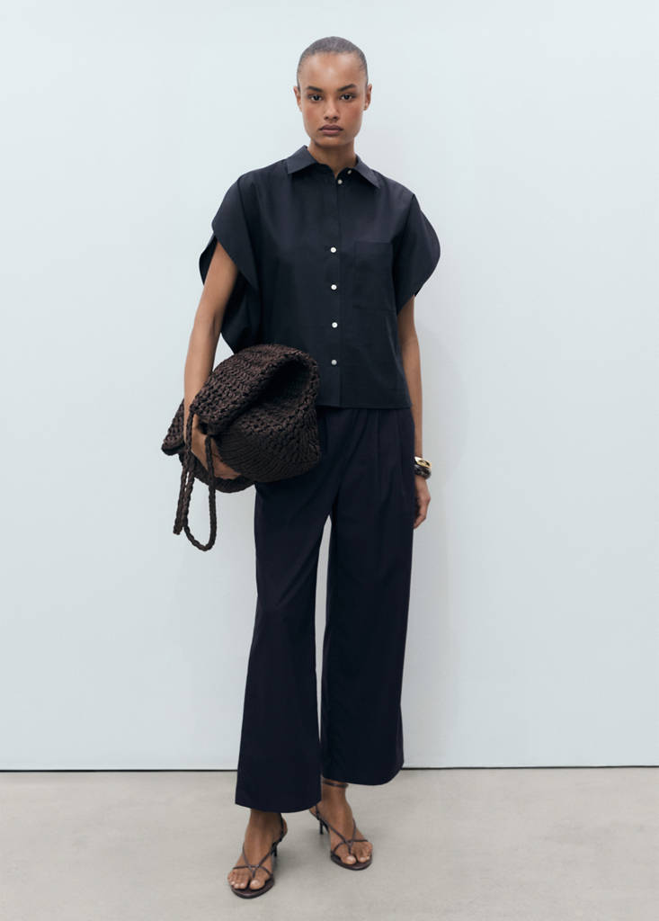 Straight-cut crop trousers — Navy