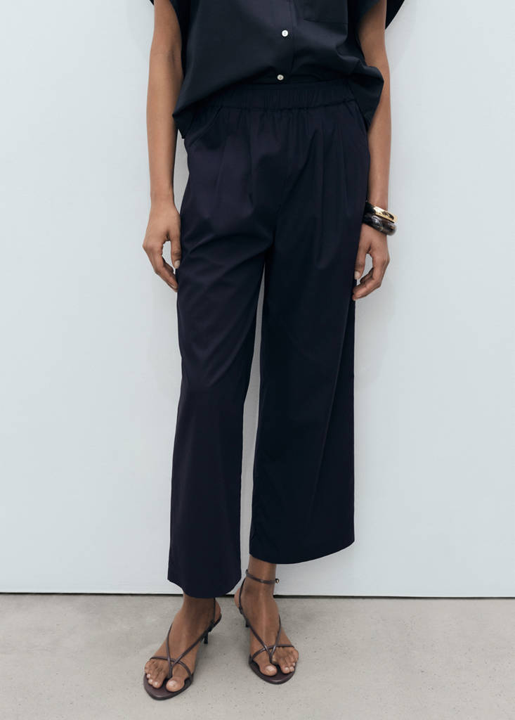 Straight-cut crop trousers — Navy