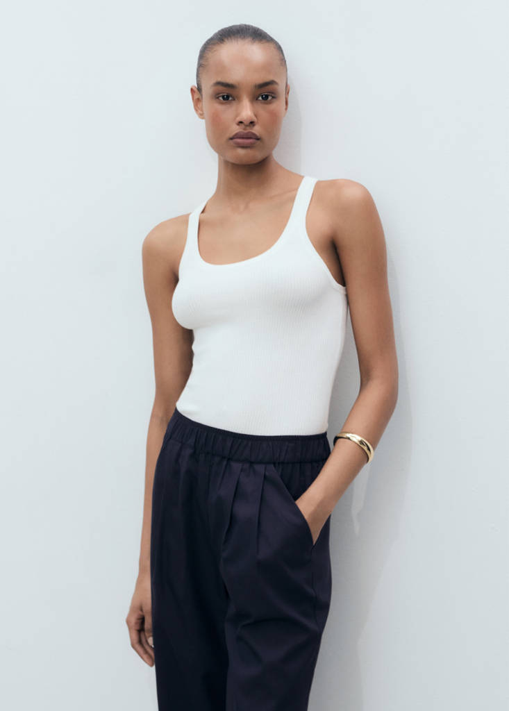 Straight-cut crop trousers — Navy