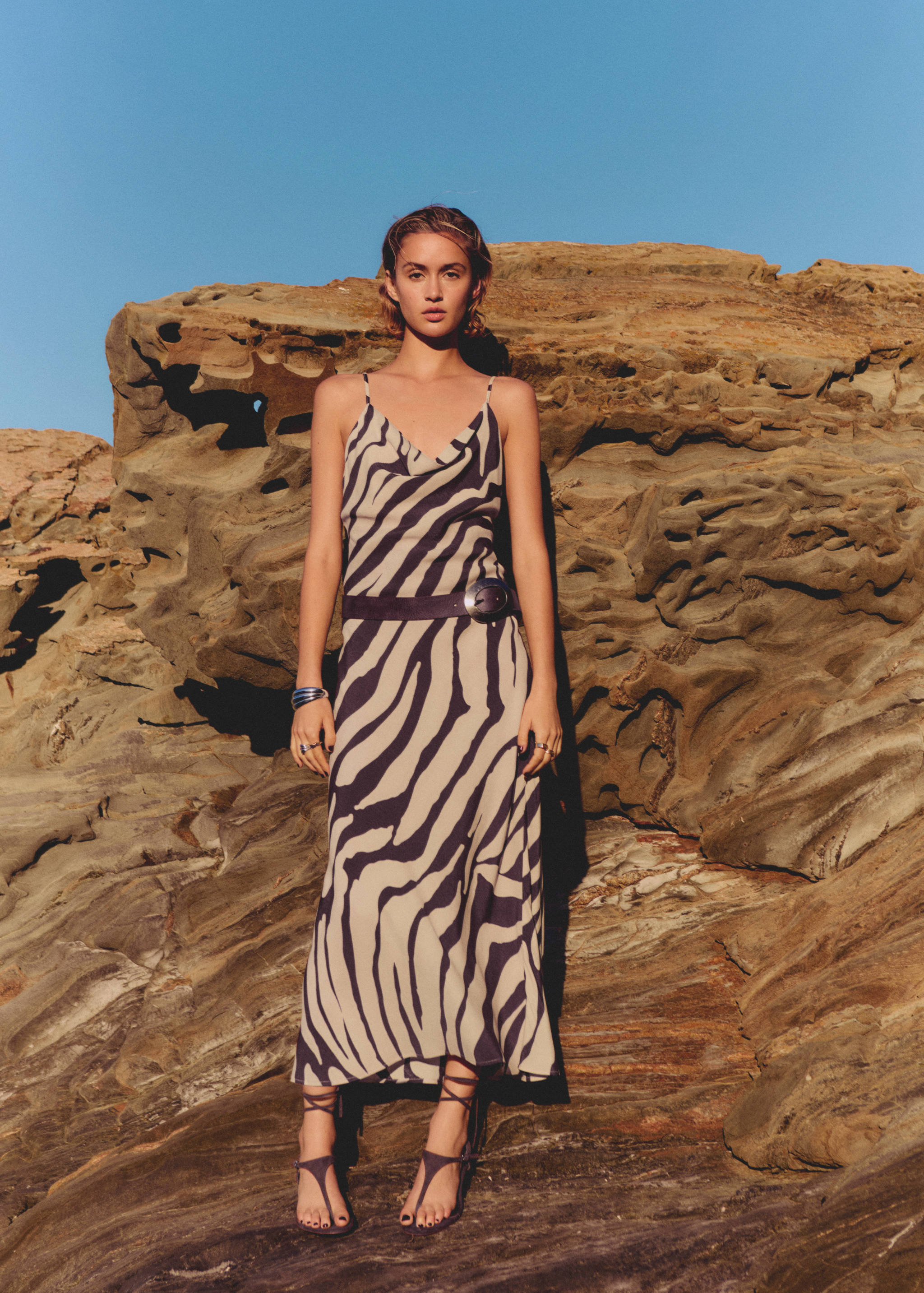 Zebra-print dress with draped neckline - General plane