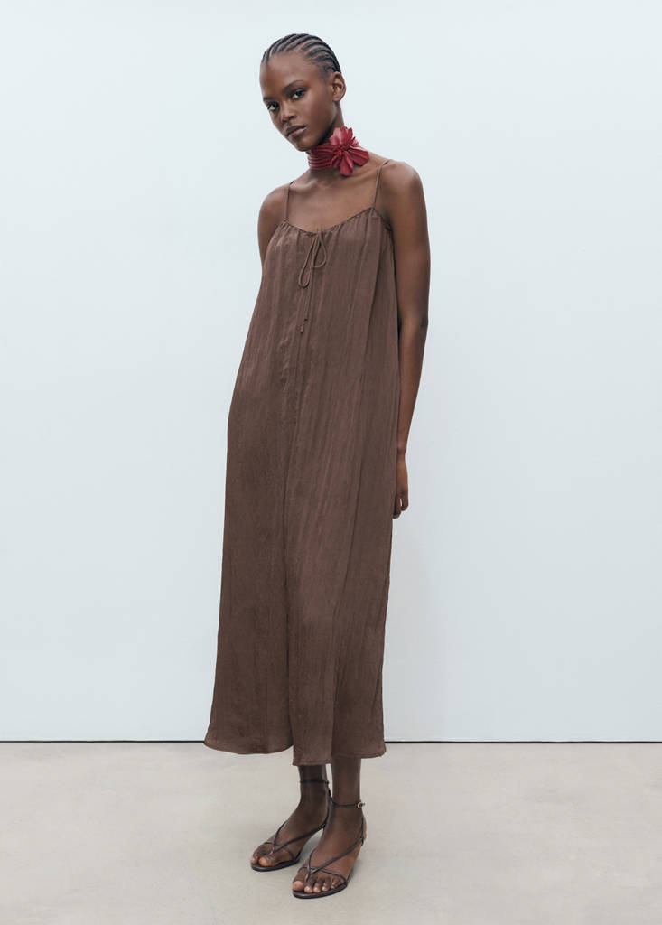 Long creased effect dress — Brown