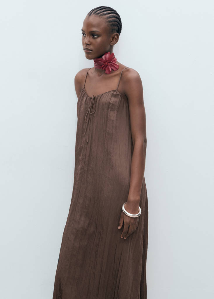 Long creased effect dress — Brown