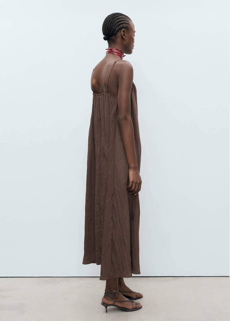 Long creased effect dress — Brown