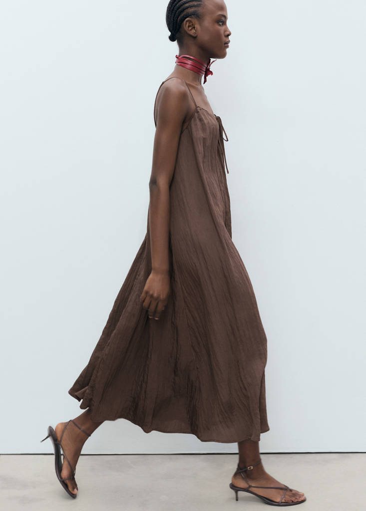 Long creased effect dress — Brown