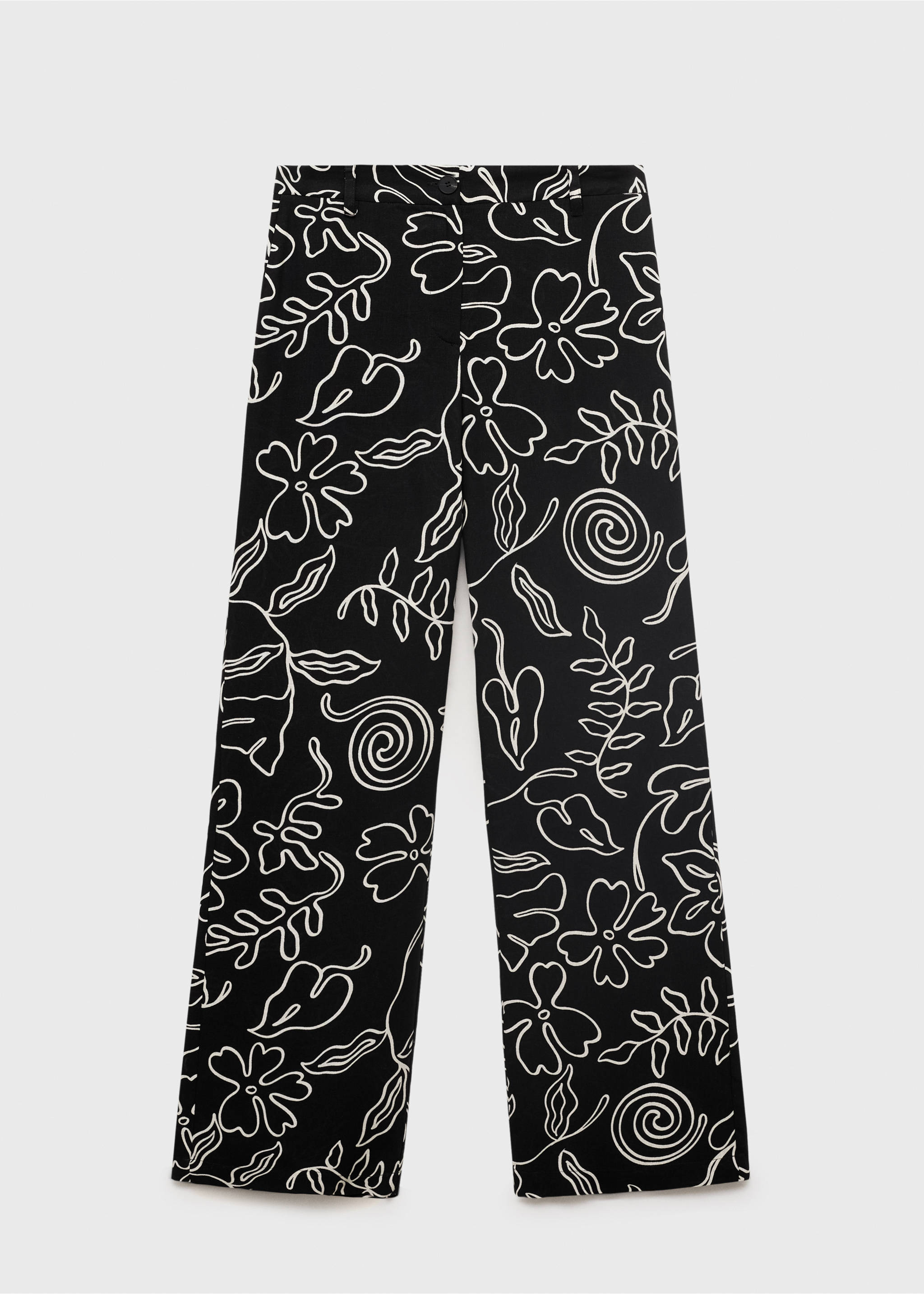 Pantalon lin mélangé imprimé à fleurs - Article sans modèle, Noir. Ref: 17021167-00.