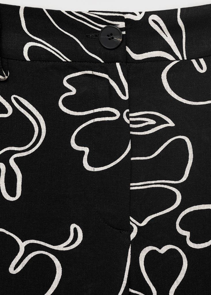 Floral-print linen-blend trousers — Black