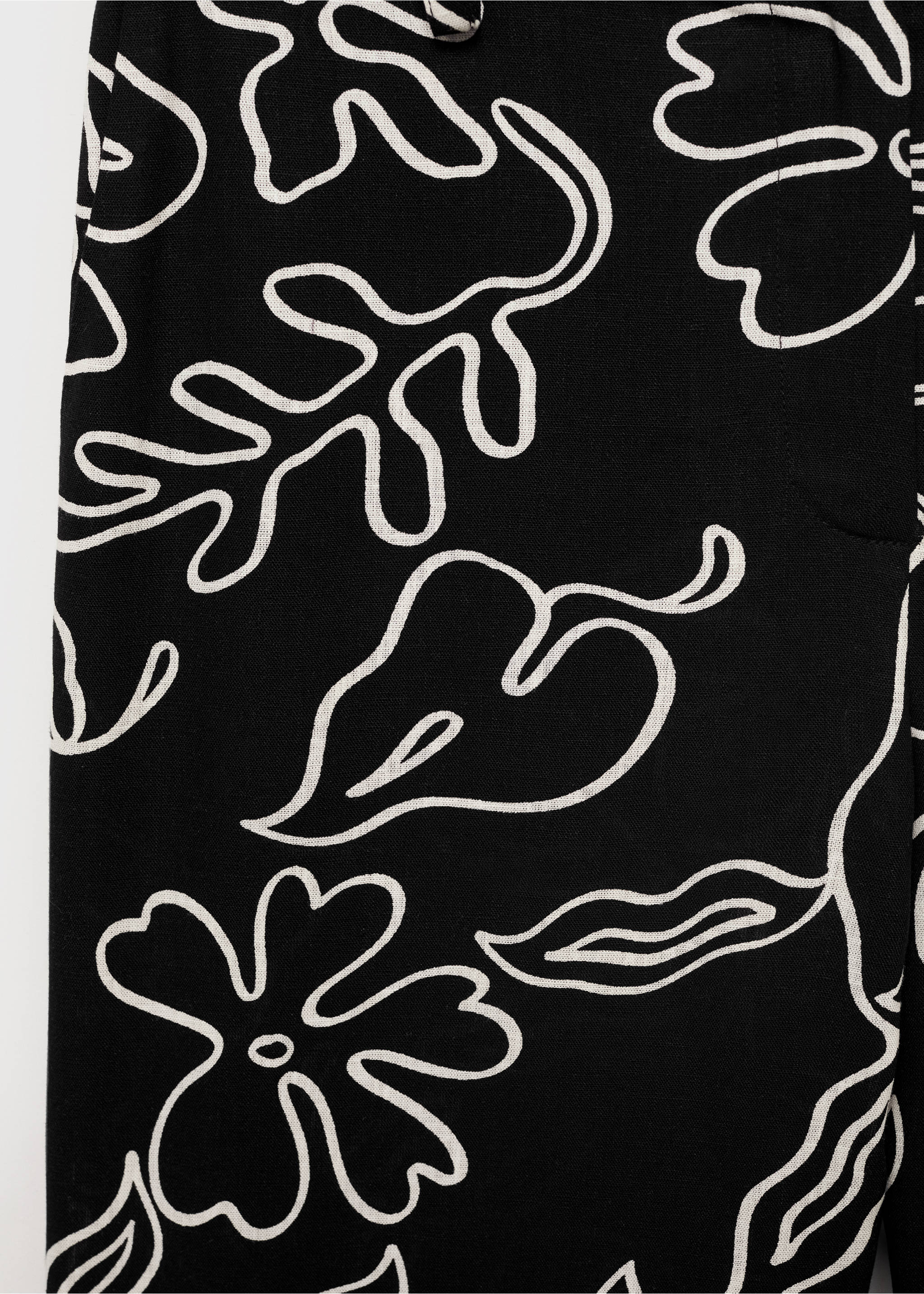 Pantalon lin mélangé imprimé à fleurs - Détail de l'article 0, Noir. Ref: 17021167-00.