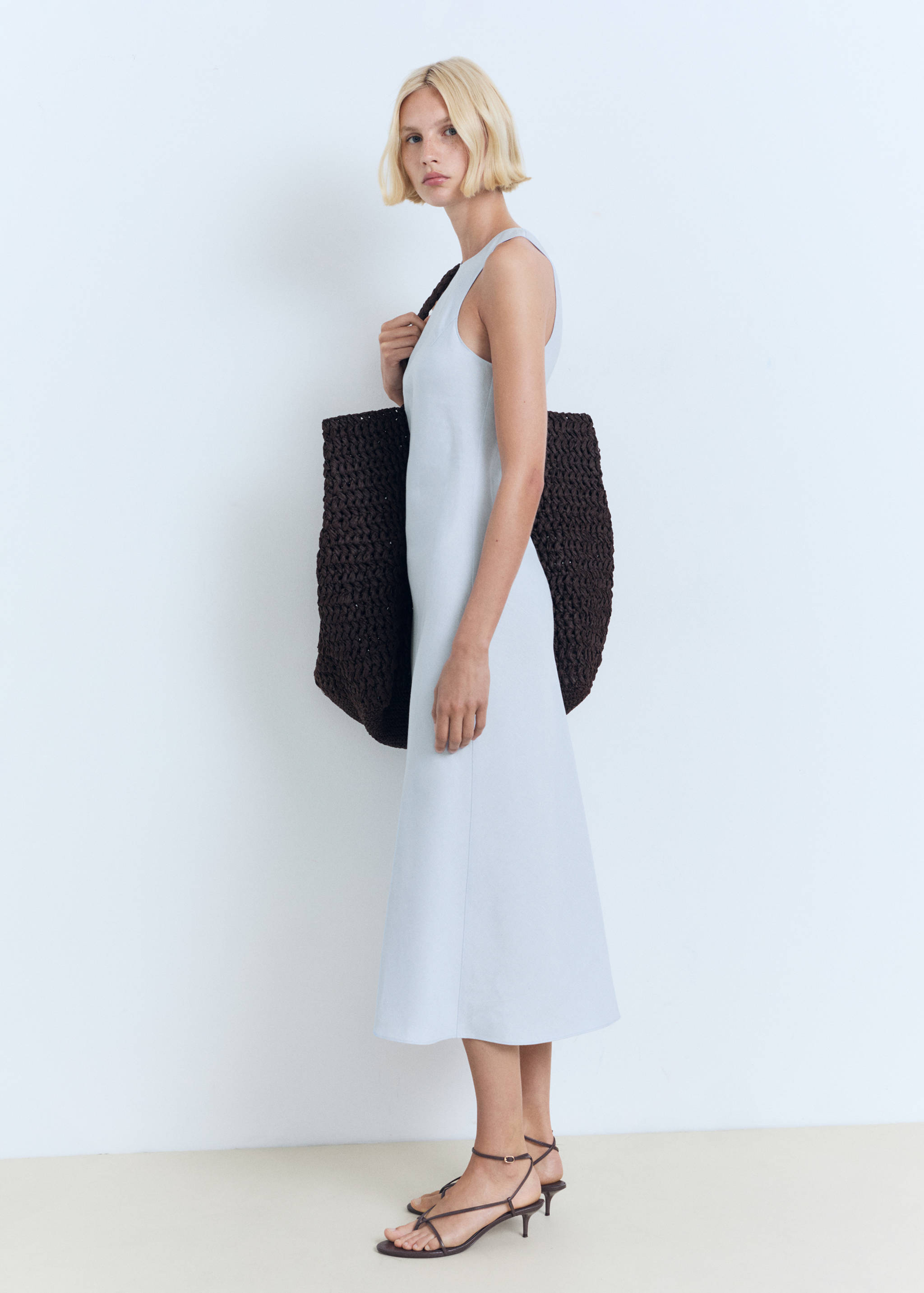 Linen-blend midi dress - General plane