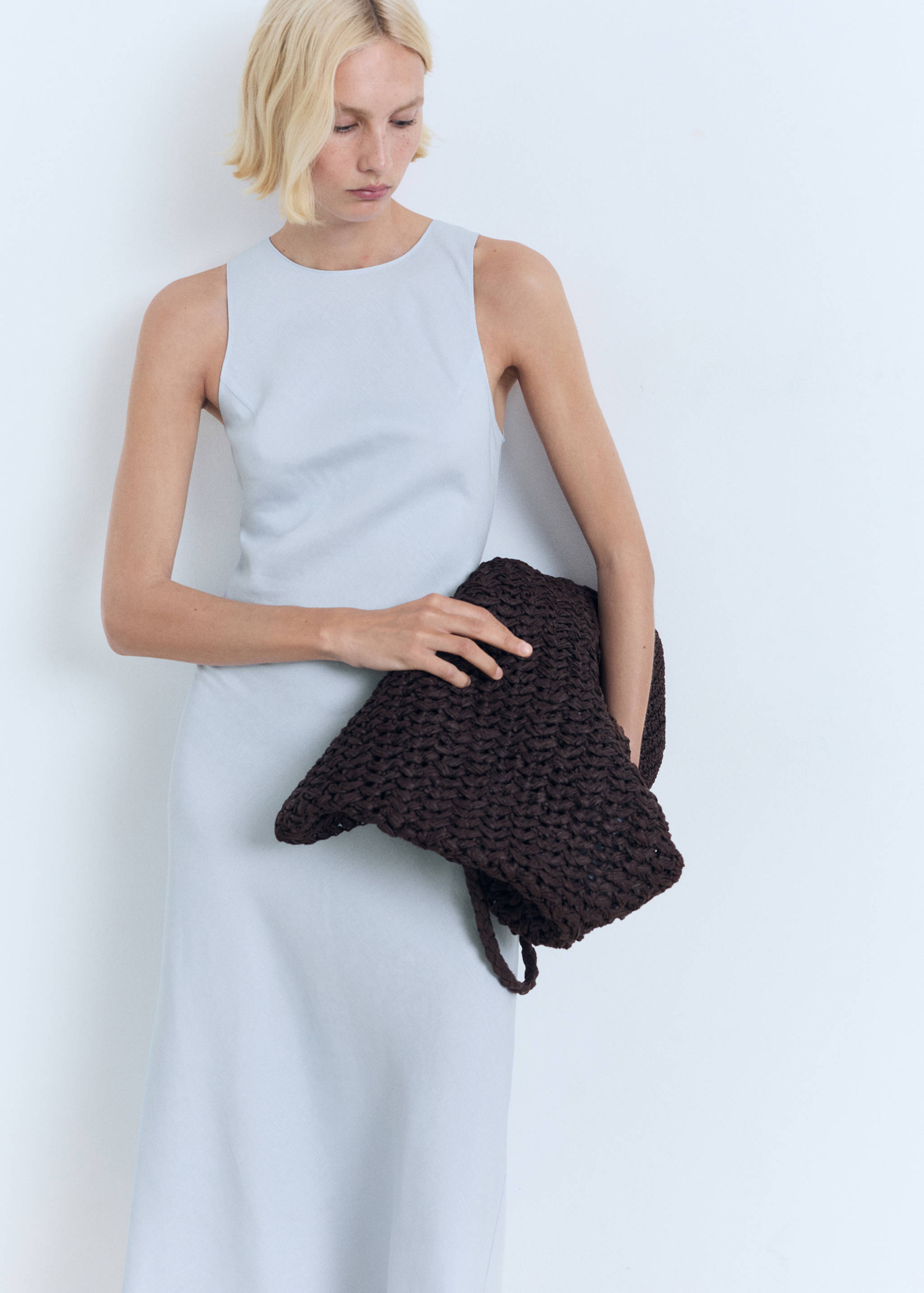 Linen-blend midi dress - Medium plane