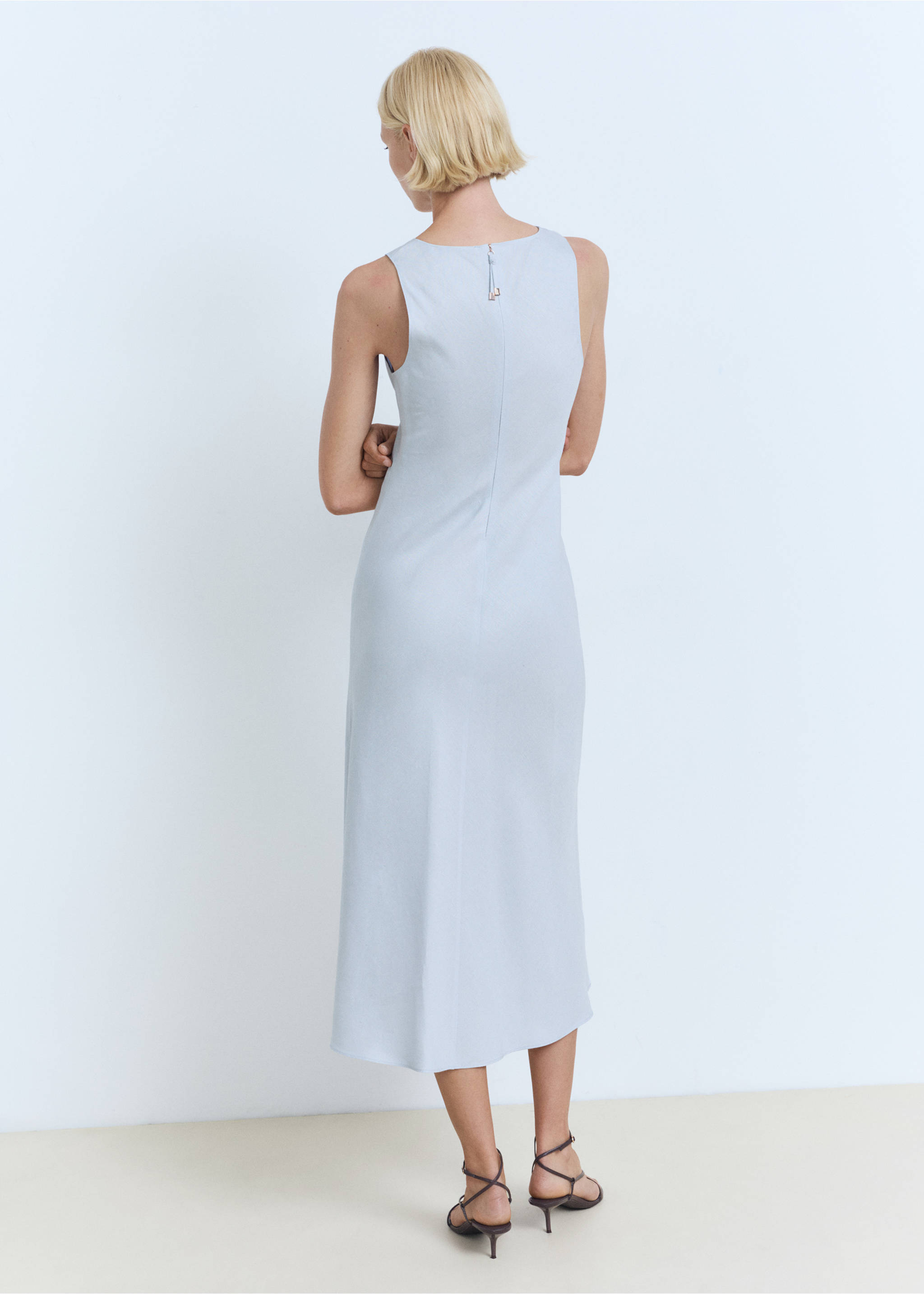 Vestido midi lino - Reverso del artículo, Verde agua. Ref: 17021172-00.