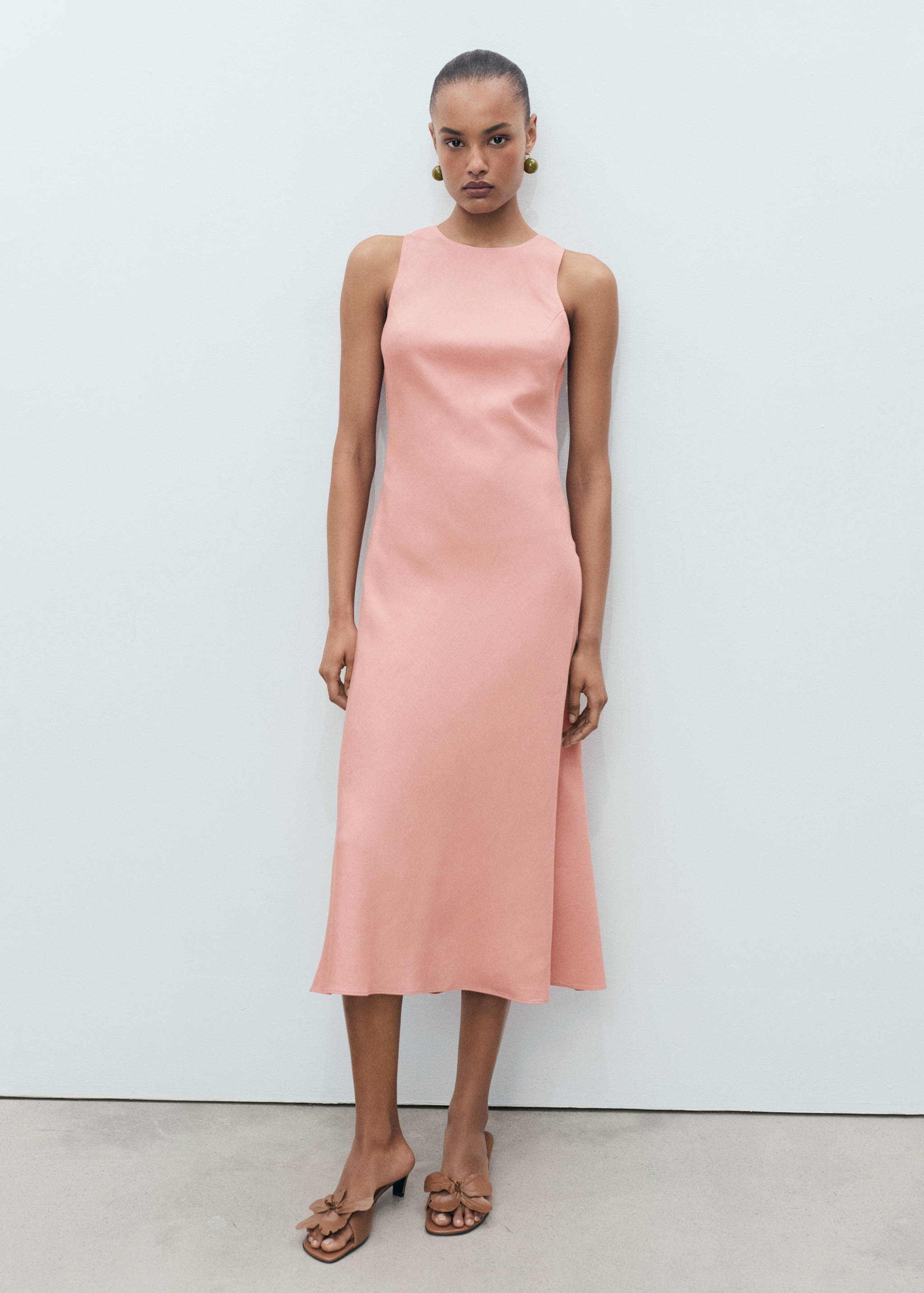 Linen-blend midi dress - General plane