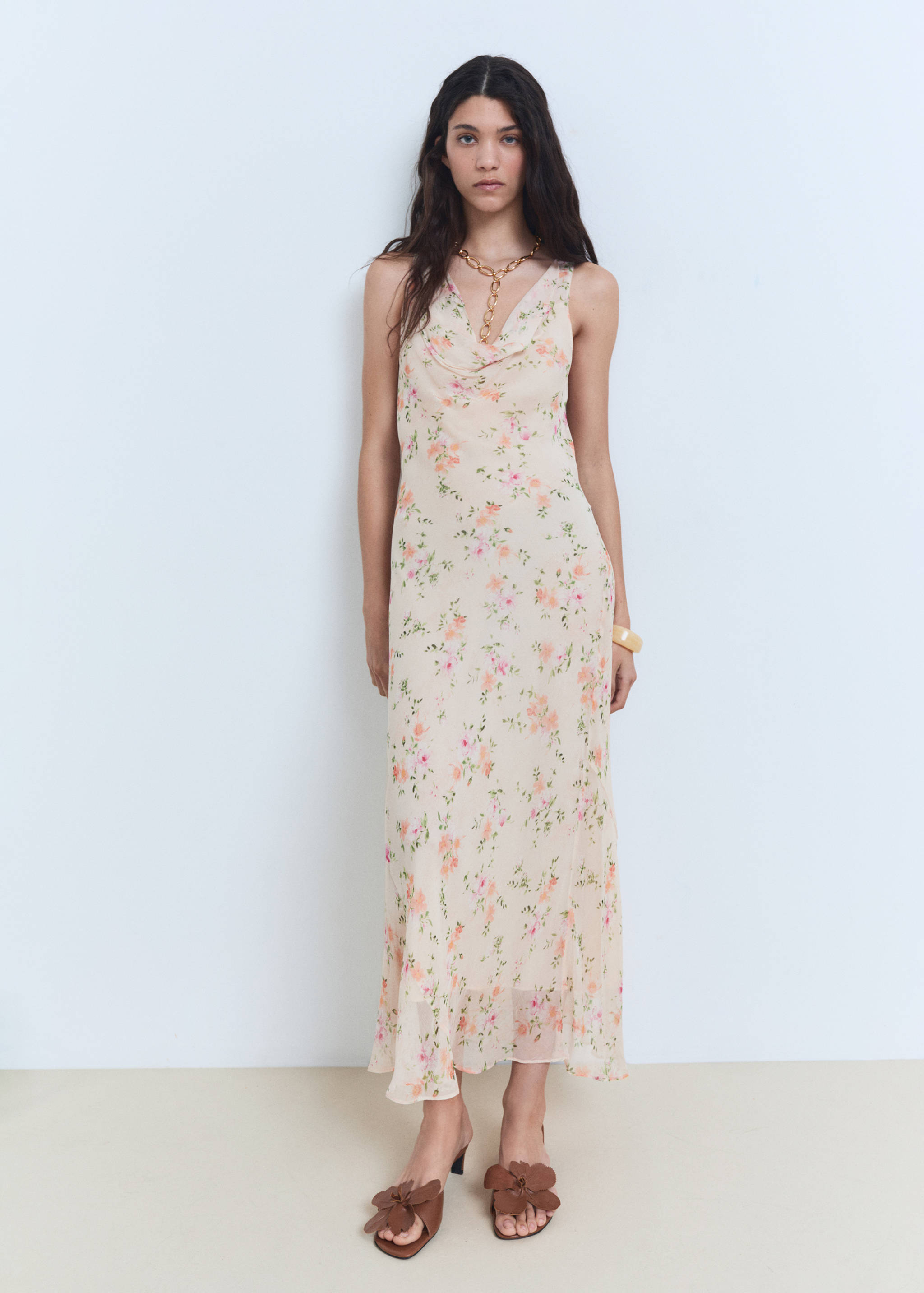Floral-print draped dress - General plane