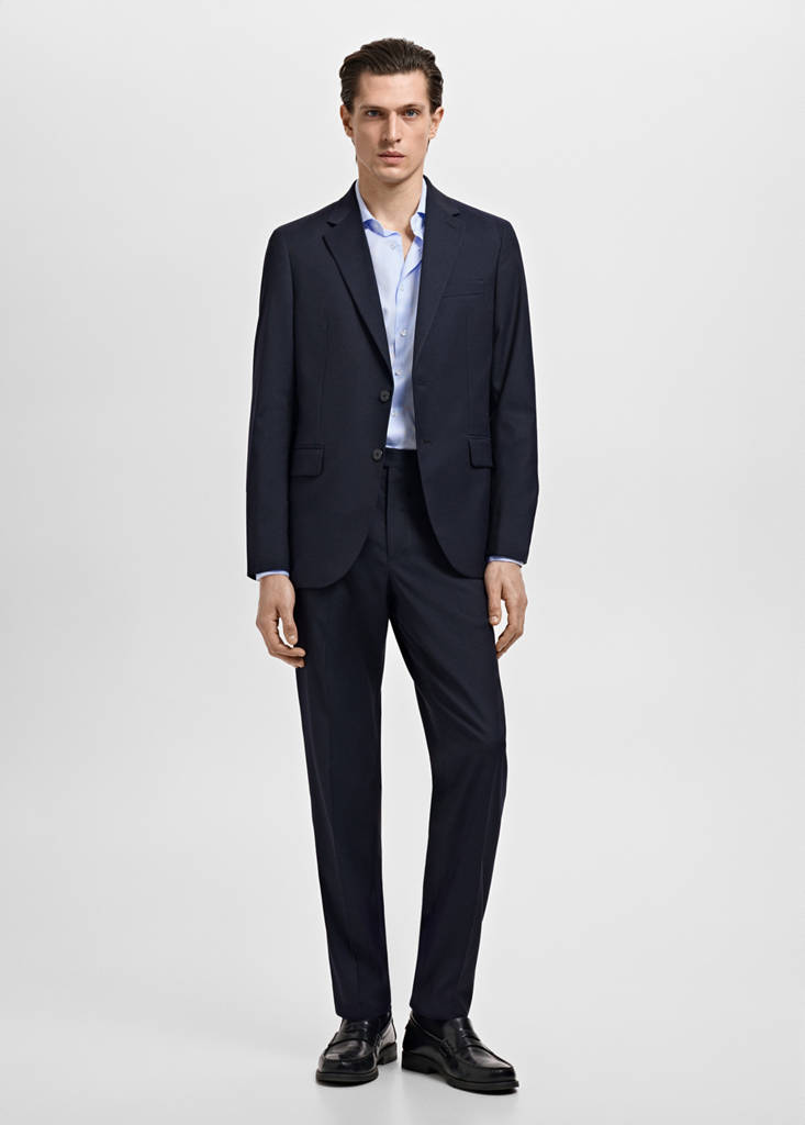 Slim-fit micro-print twill suit shirt — Sky Blue