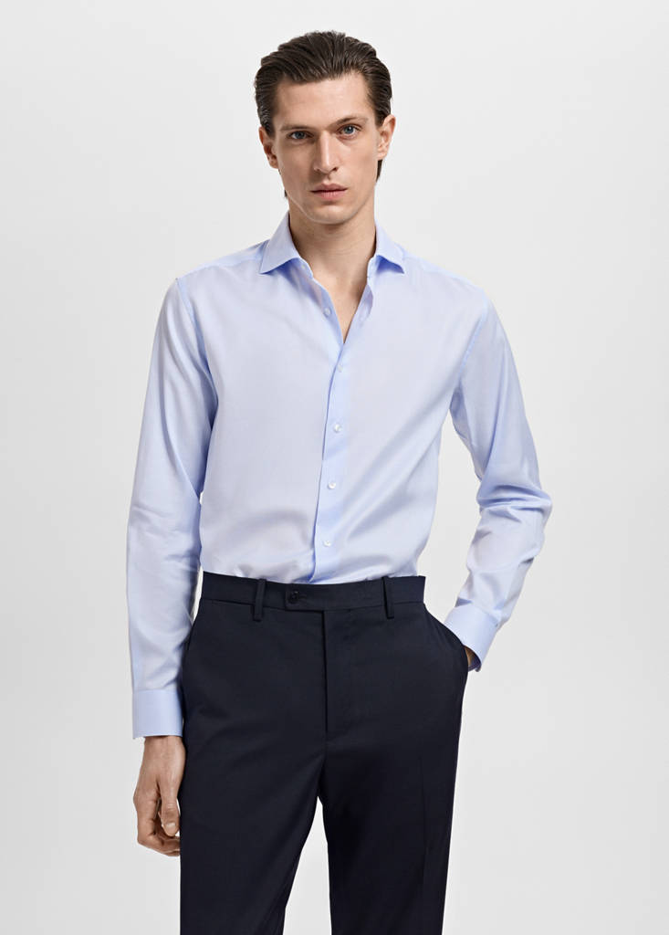 Slim-fit micro-print twill suit shirt — Sky Blue