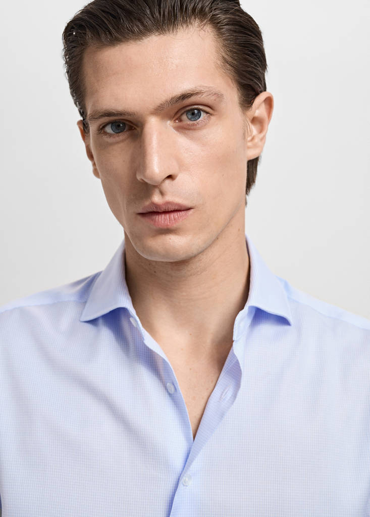 Slim-fit micro-print twill suit shirt — Sky Blue