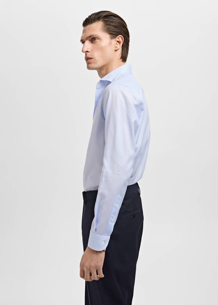 Slim-fit micro-print twill suit shirt — Sky Blue