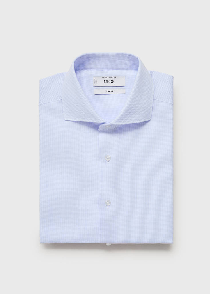 Slim-fit micro-print twill suit shirt — Sky Blue