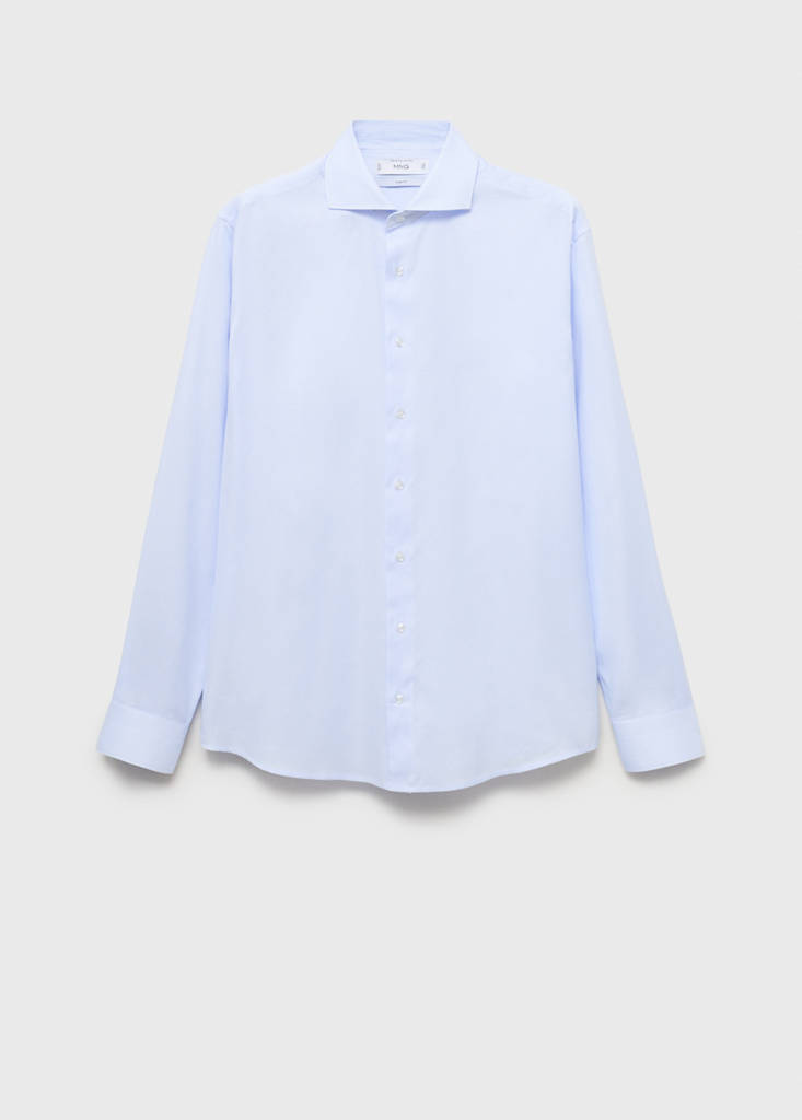 Slim-fit micro-print twill suit shirt — Sky Blue