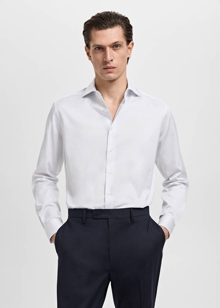 Slim fit cotton striped suit shirt — White
