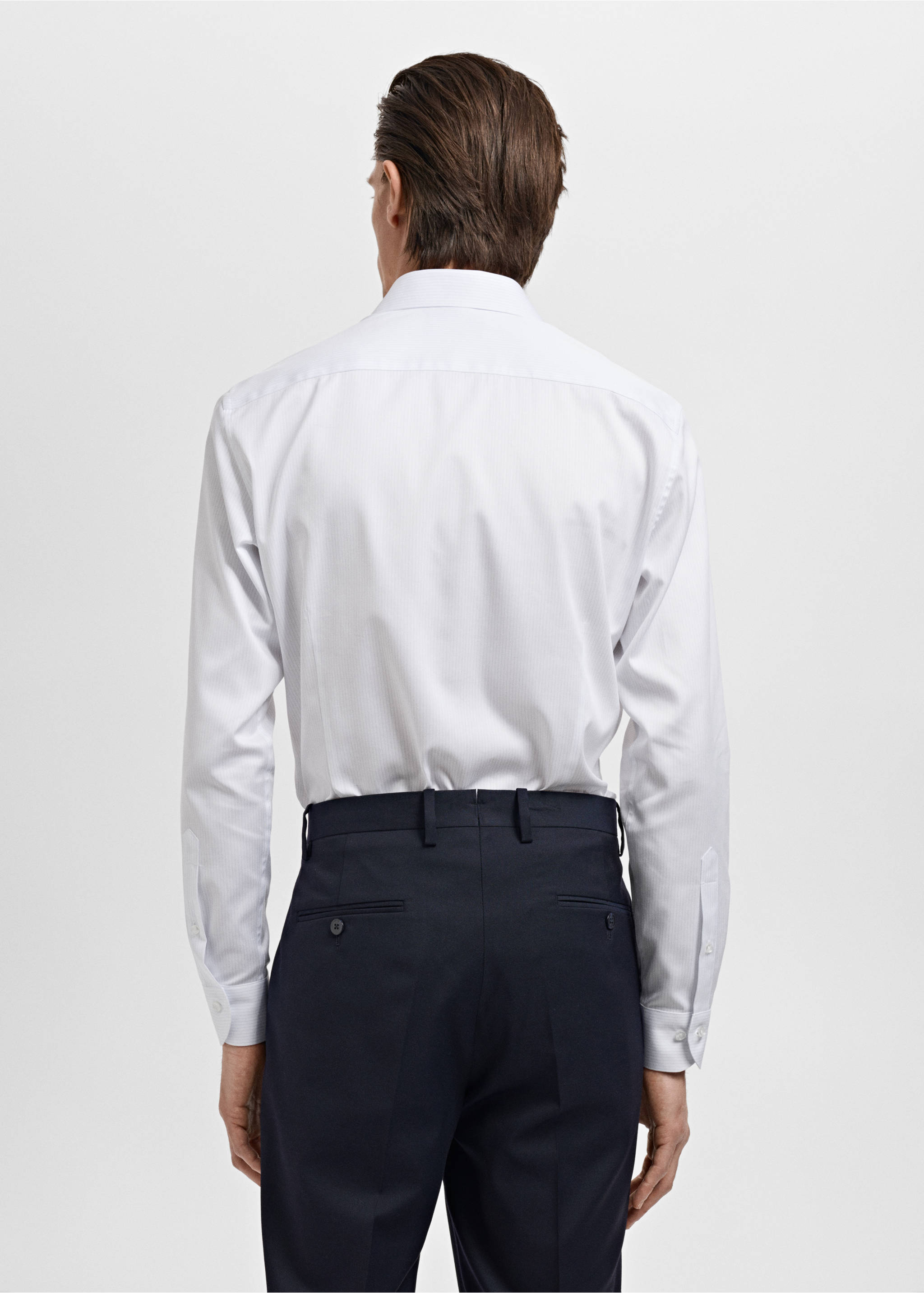 Chemise costume slim fit coton rayures - Verso de l’article, Blanc. Ref: 17021178-00.