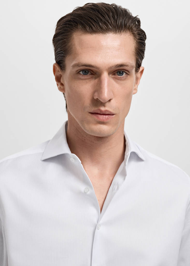 Slim fit cotton striped suit shirt — White