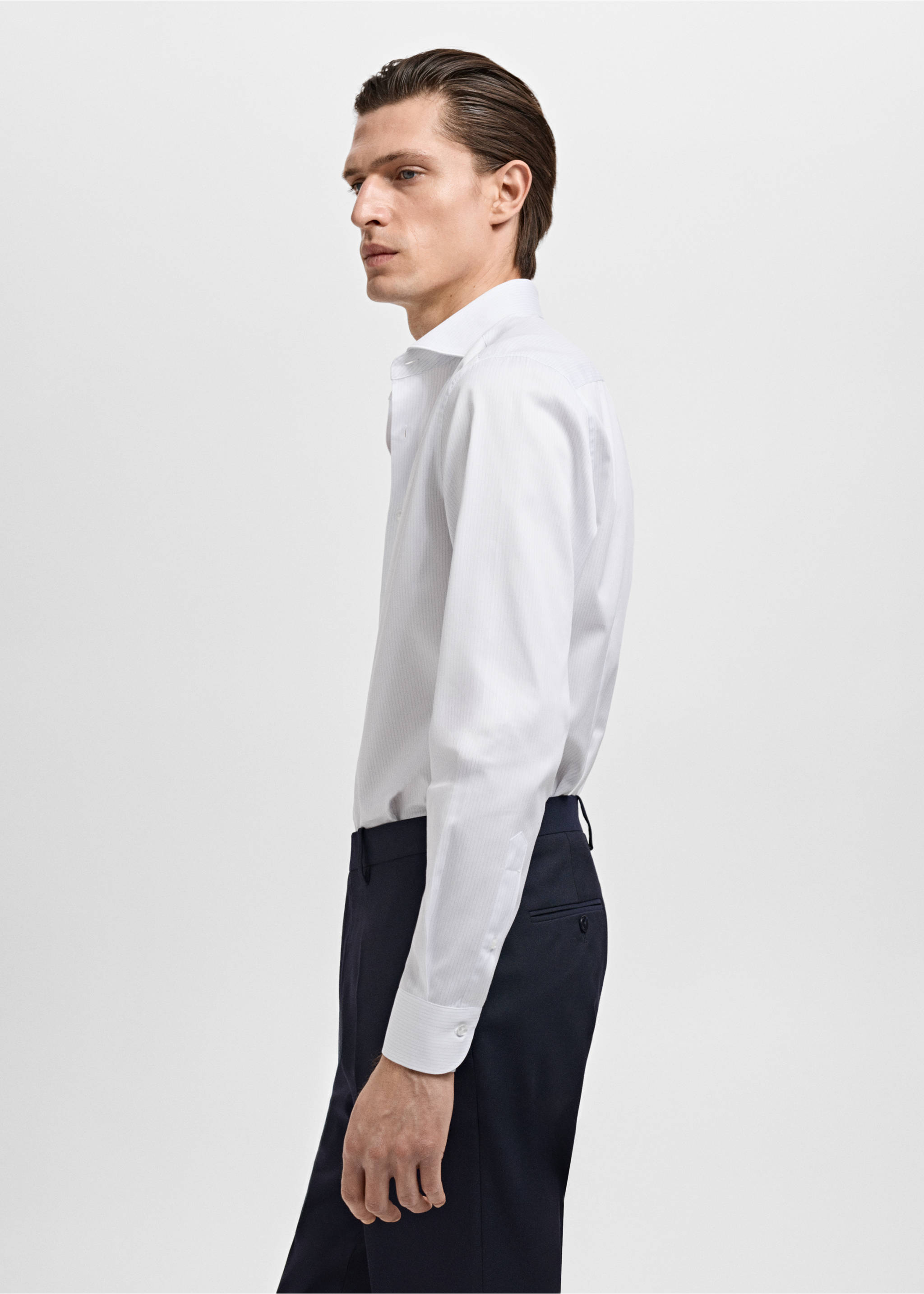 Chemise costume slim fit coton rayures - Détail de l'article 2, Blanc. Ref: 17021178-00.