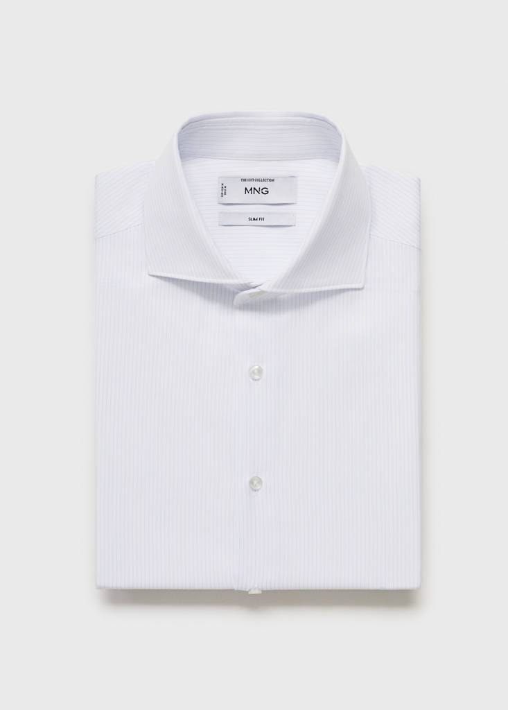 Slim fit cotton striped suit shirt — White