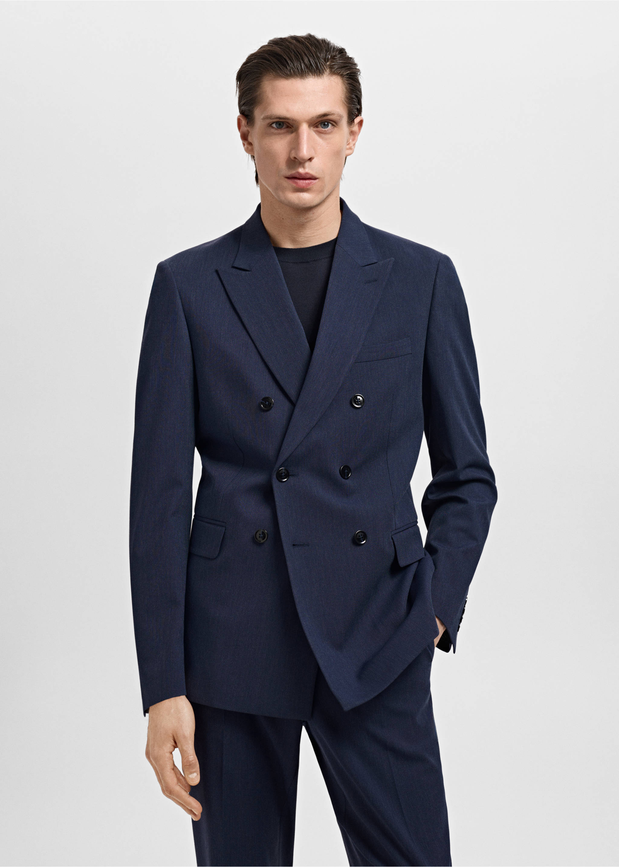 Veste de costume Monaco croisée slim-fit - Plan moyen, Bleu indigo. Ref: 17021182-00.
