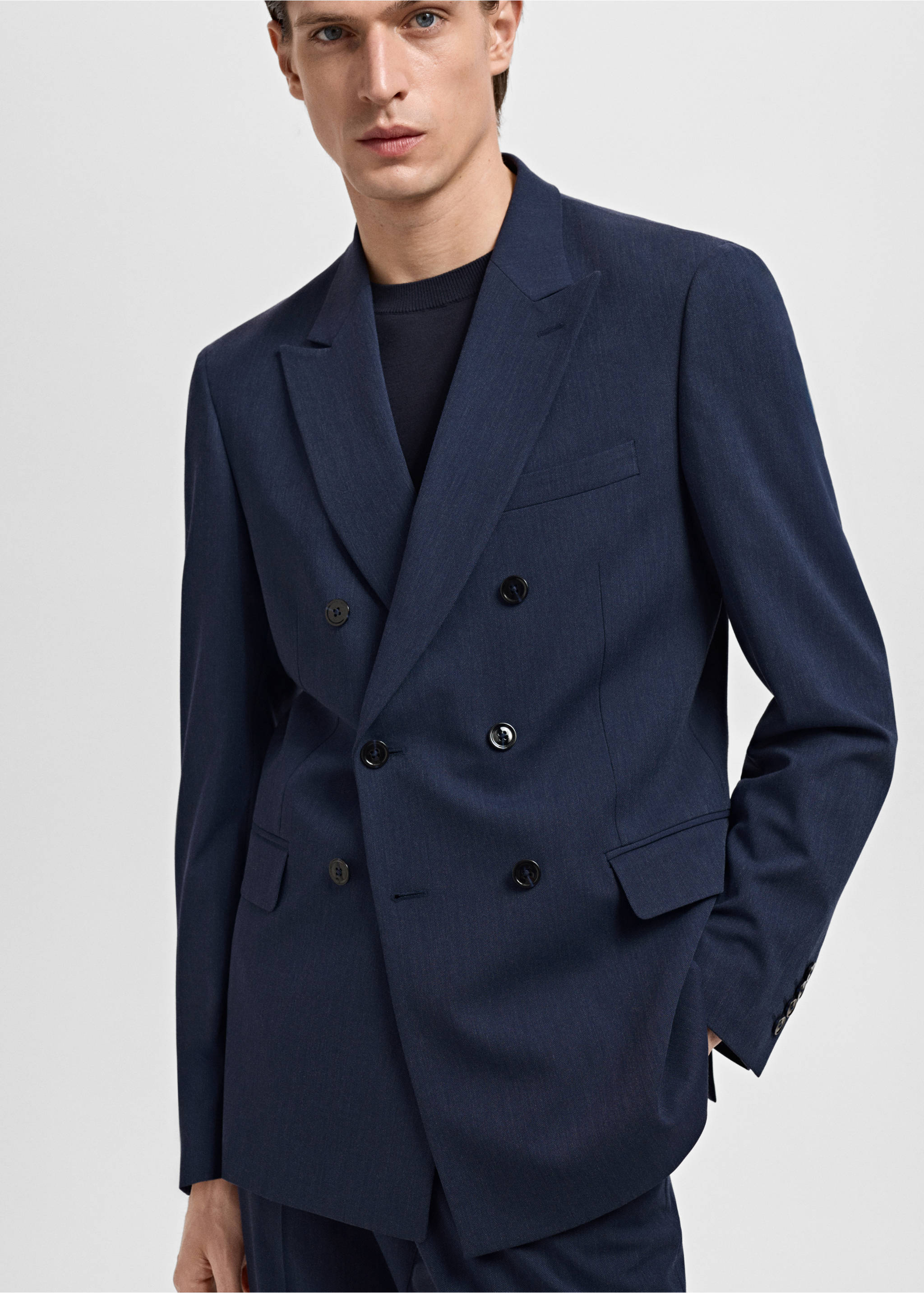 Veste de costume Monaco croisée slim-fit - Détail de l'article 3, Bleu indigo. Ref: 17021182-00.