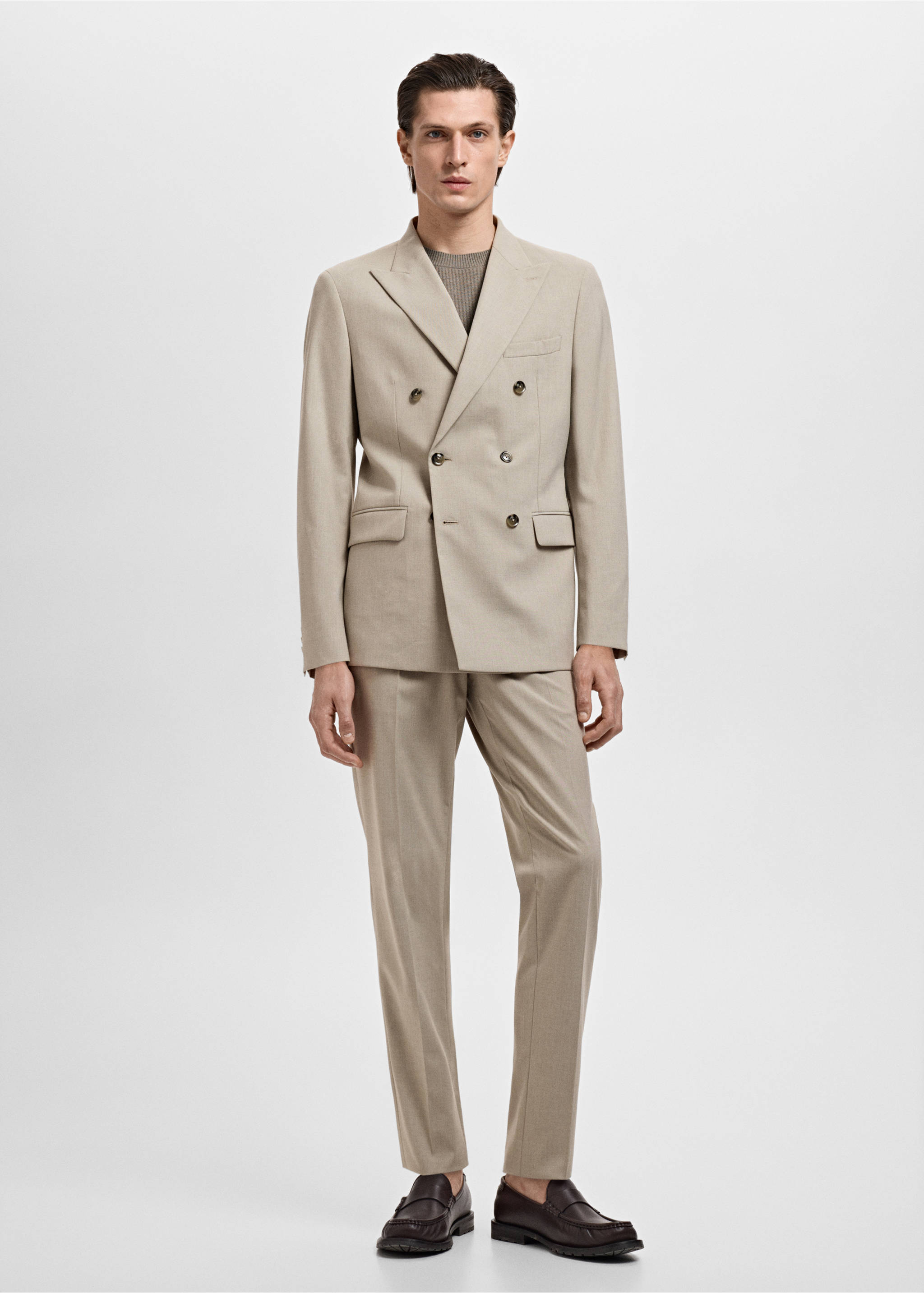 Veste de costume Monaco croisée slim-fit - Plan général, Beige. Ref: 17021185-00.