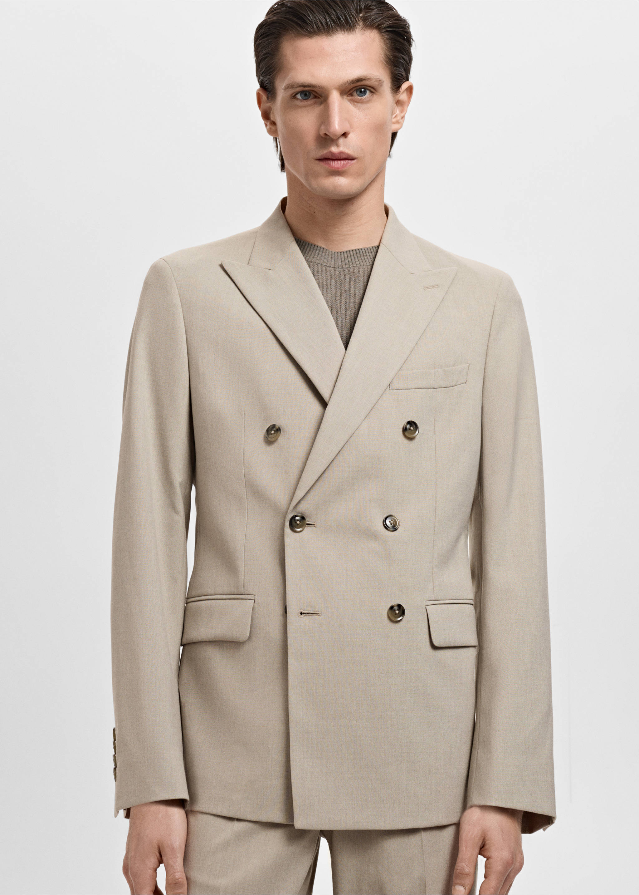 Veste de costume Monaco croisée slim-fit - Plan moyen, Beige. Ref: 17021185-00.