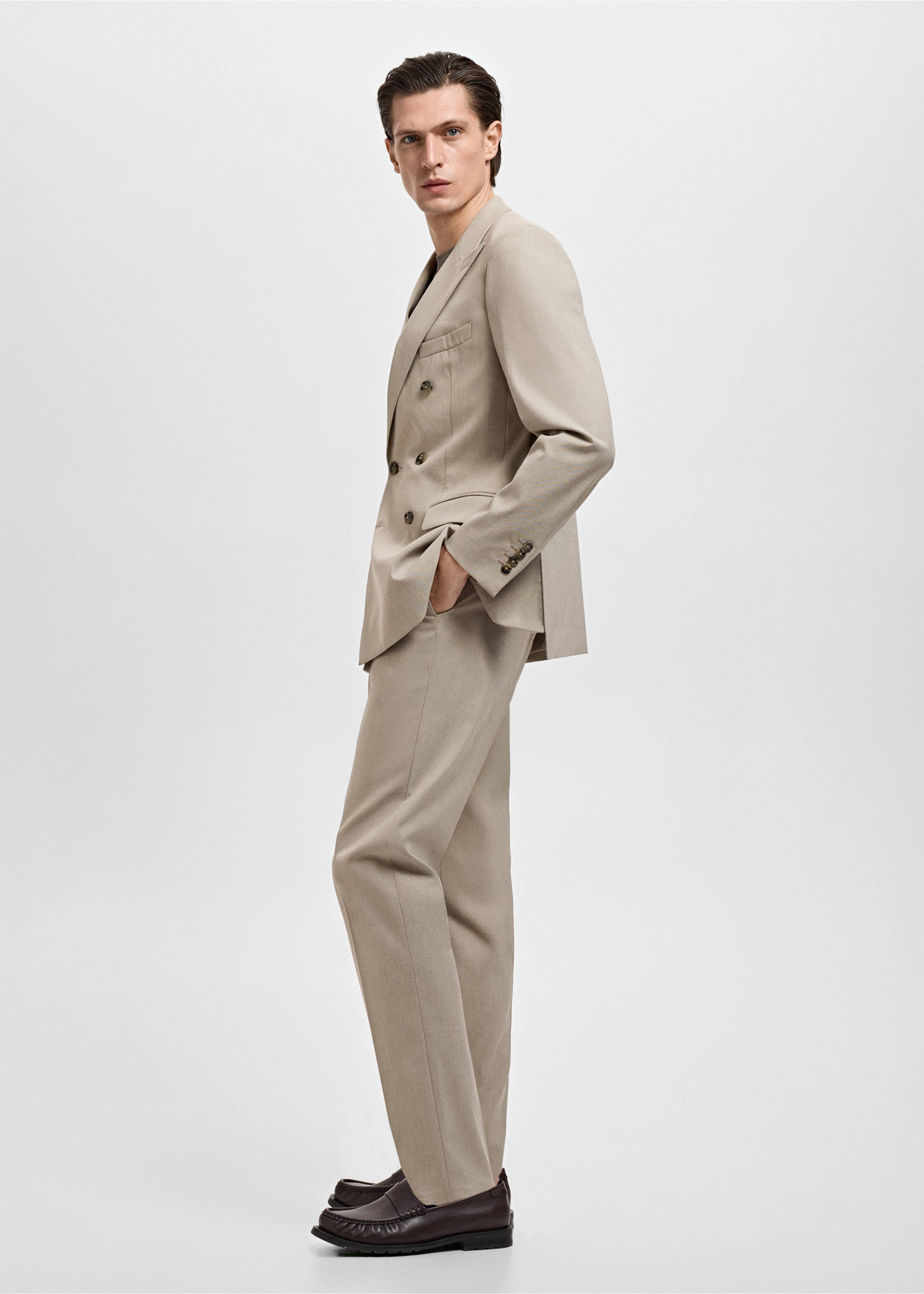 Veste de costume Monaco croisée slim-fit - Détail de l'article 2, Beige. Ref: 17021185-00.