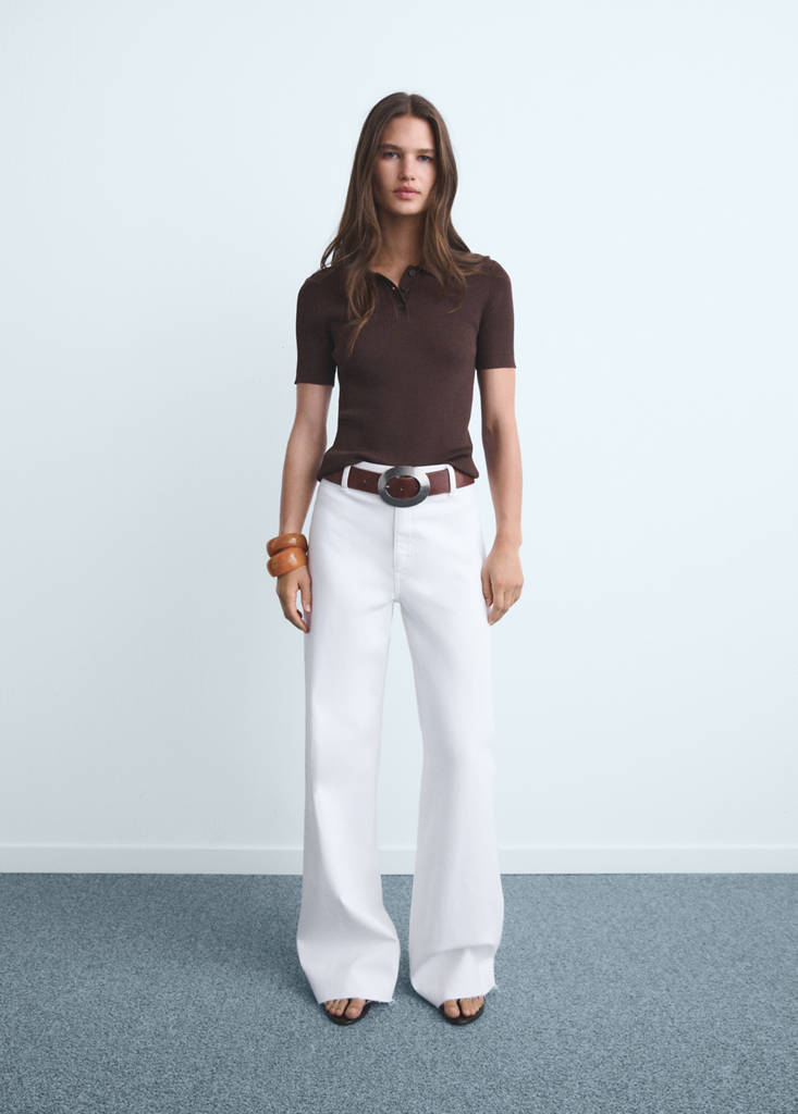 MANGO - Jean style jupe-culotte Catherin taille haute blanc - 46