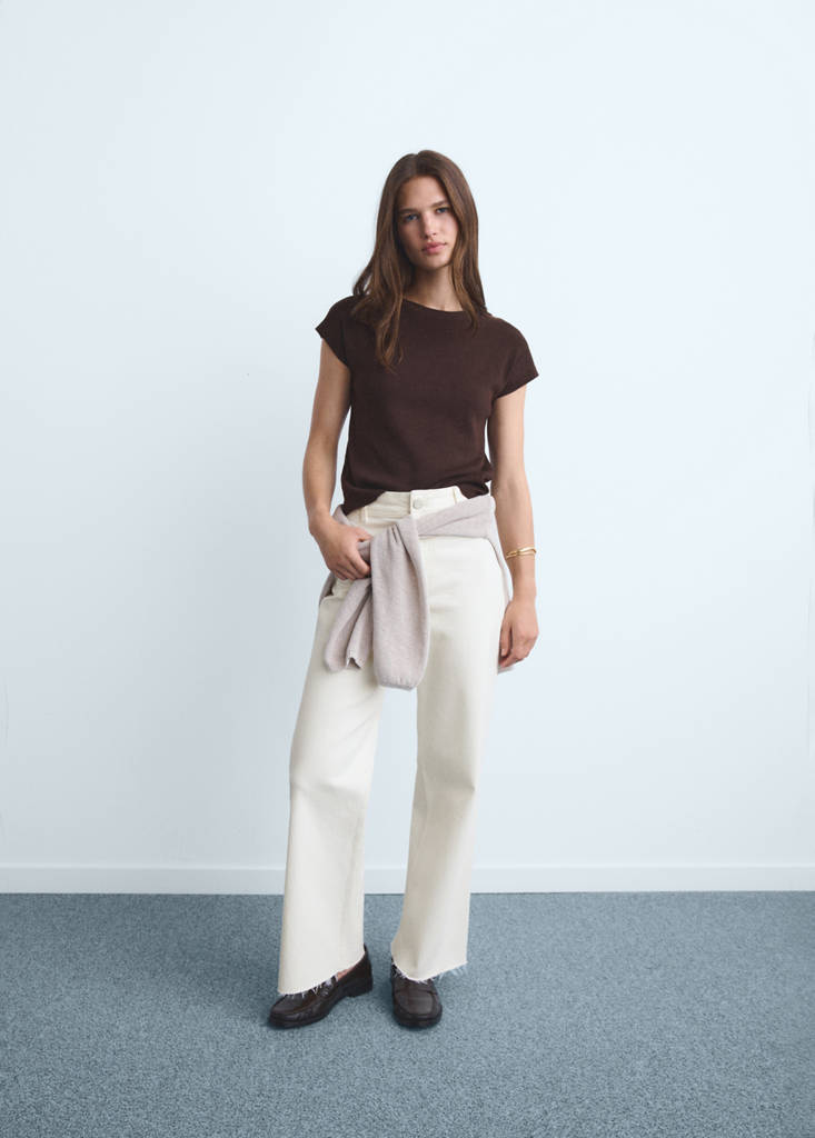 MANGO - Jean style jupe-culotte Catherin taille haute blanc cassé - 44