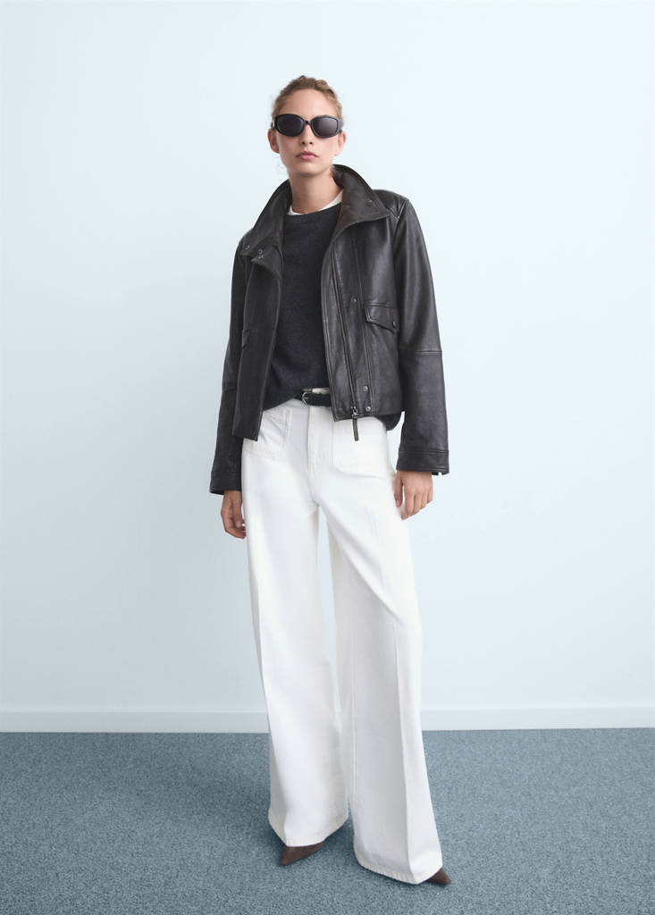 High-waisted wide leg jeans with pockets — White