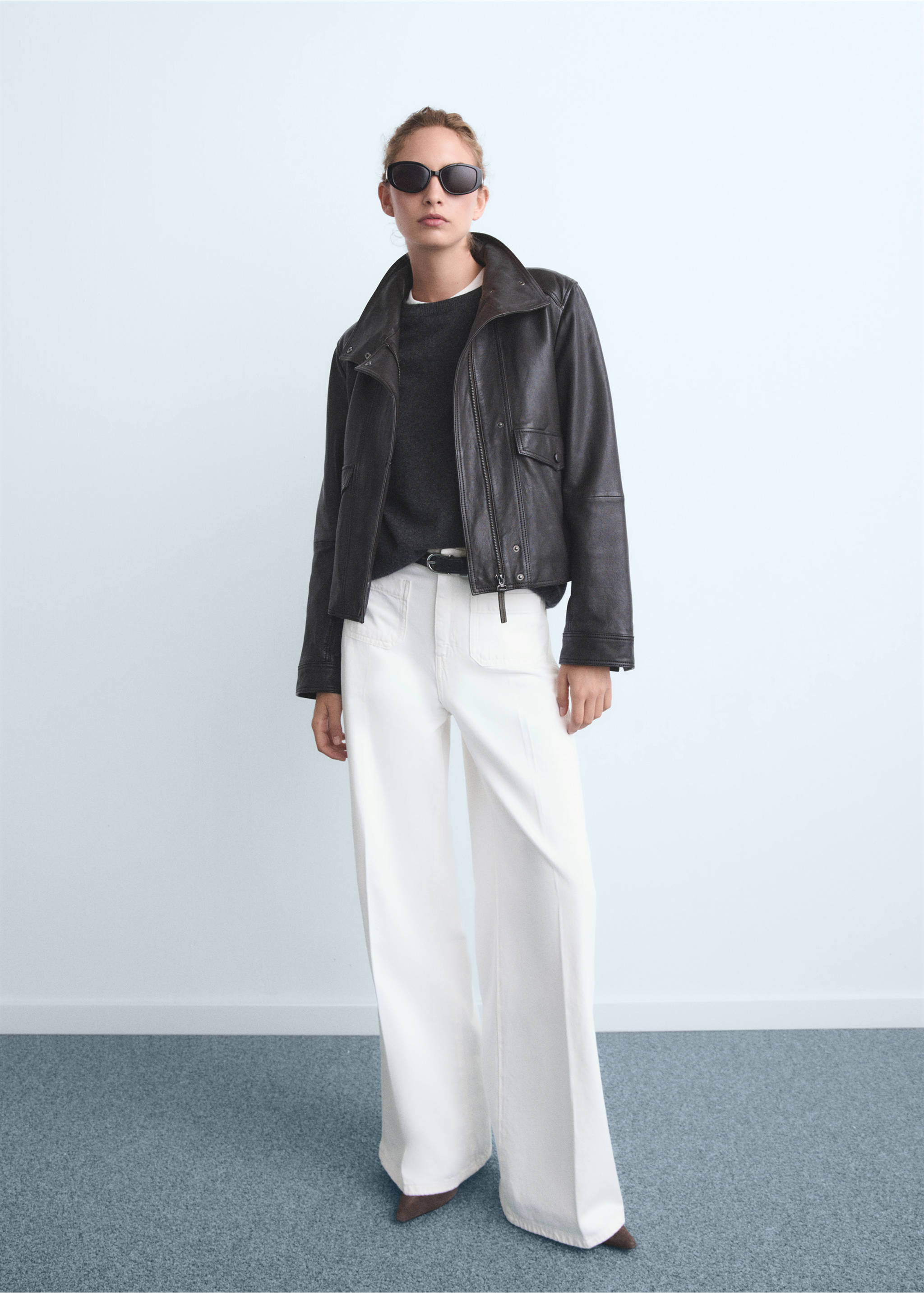 High-waisted wide leg jeans with pockets - General plane, White. Ref: 17021188-00.