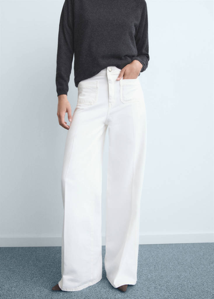 High-waisted wide leg jeans with pockets — White