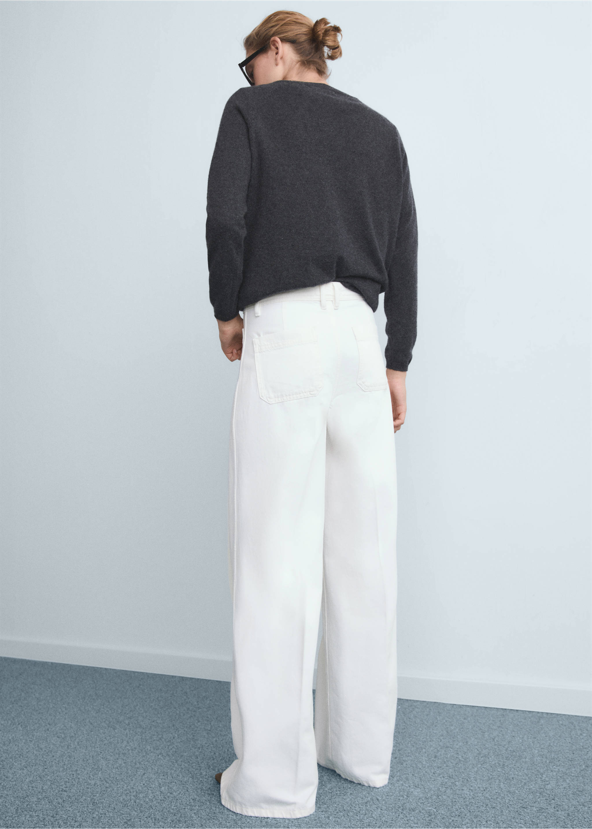 High-waisted wide leg jeans with pockets - Reverse of the article, White. Ref: 17021188-00.