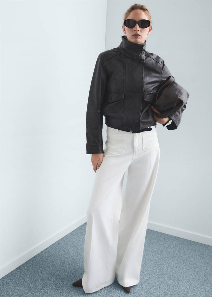 High-waisted wide leg jeans with pockets — White